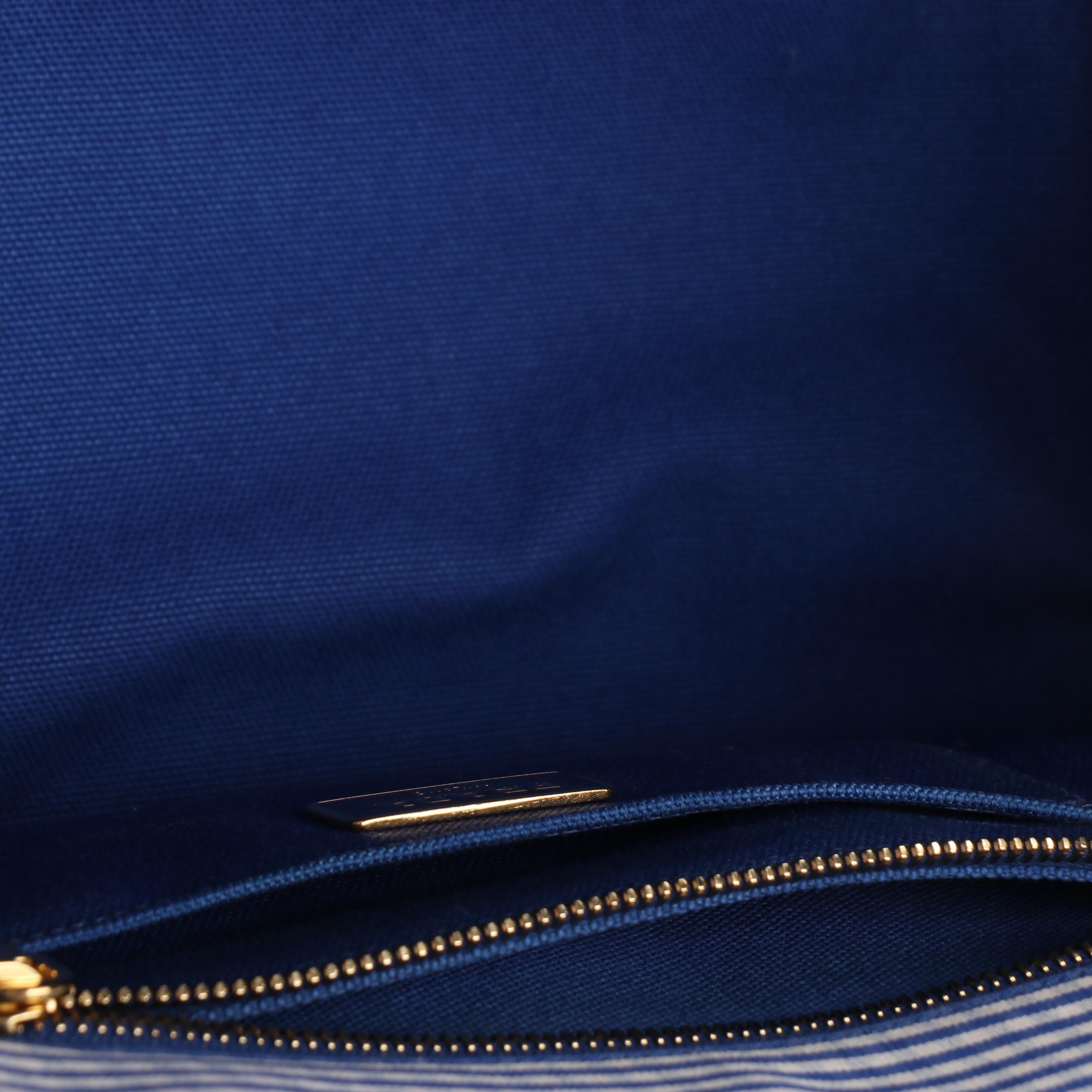 Prada Canapa Tote in Royal Blue Gingham Canvas