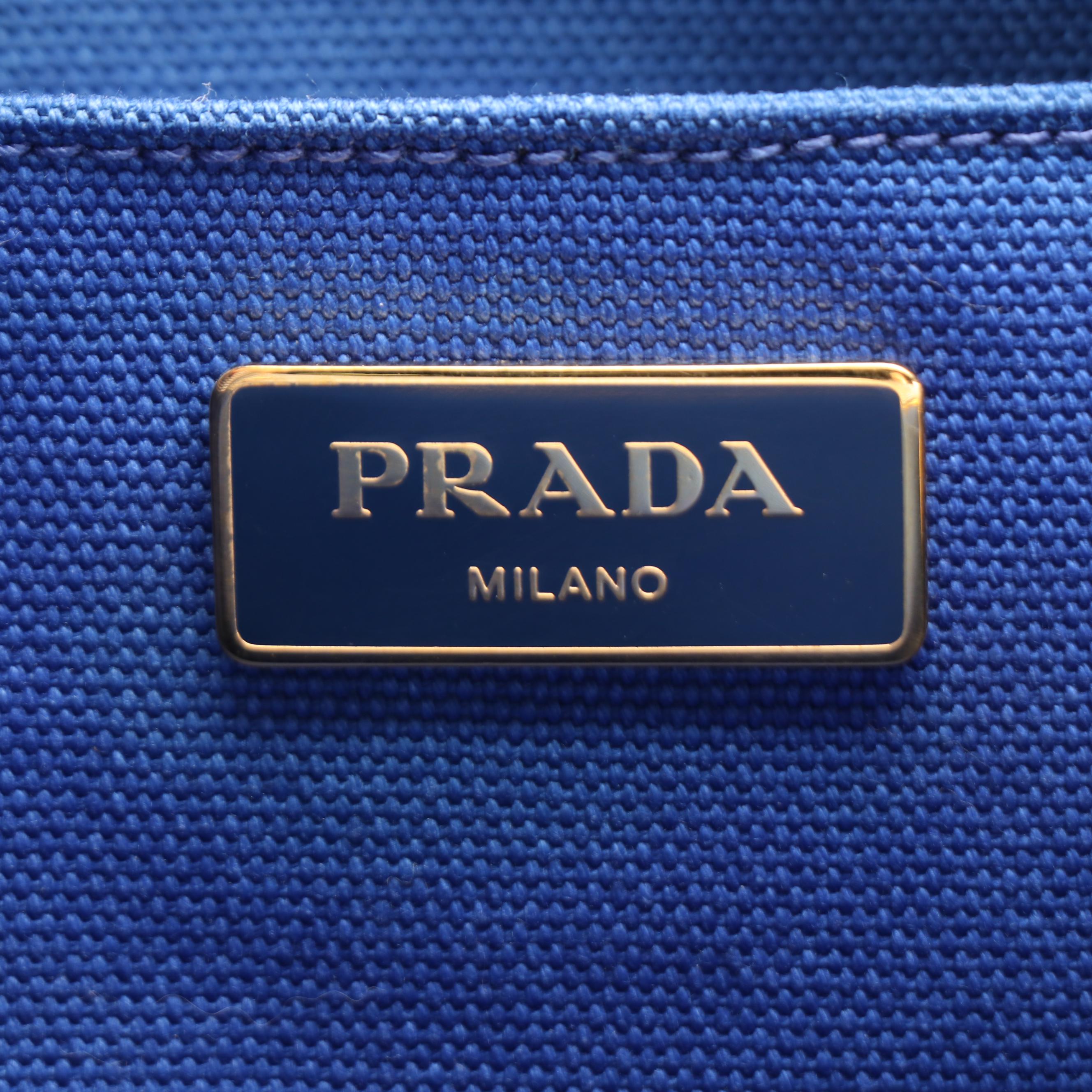 Prada Canapa Tote in Royal Blue Gingham Canvas