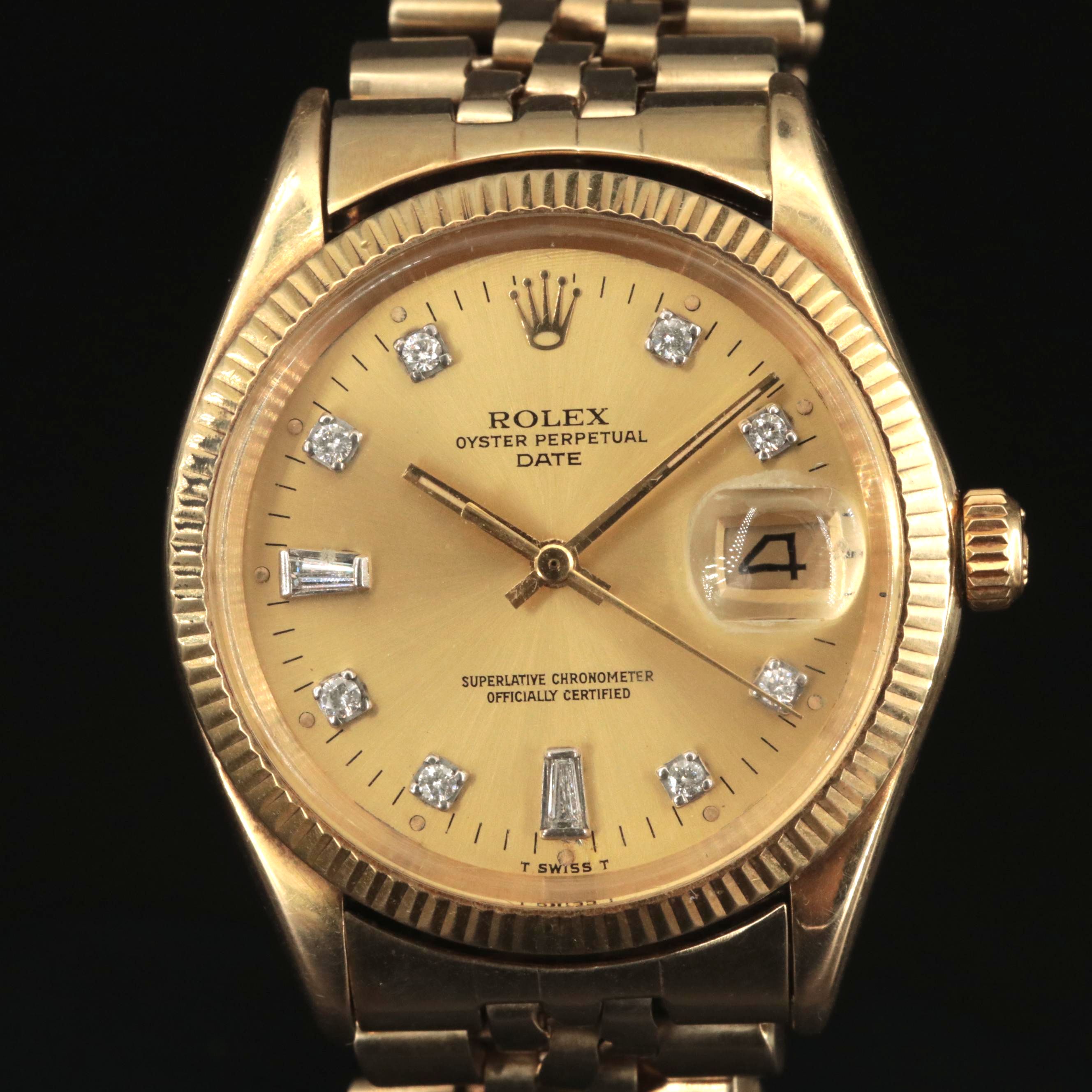1967 Rolex 14K Oyster Perpetual Date Diamond Dial Watch