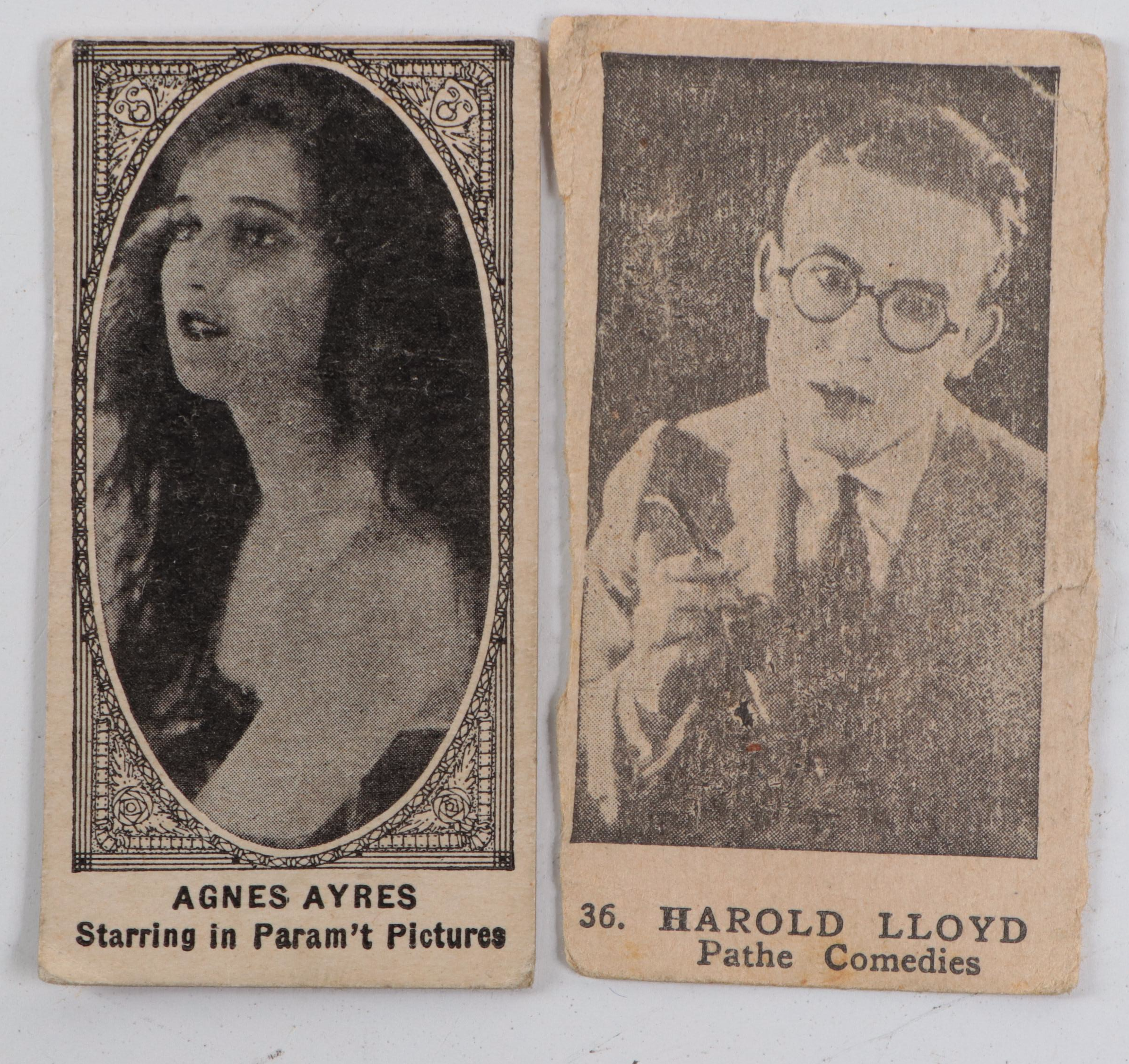 W Series Silent Movie Stars Agnes Ayers and Harold Lloyd Strip Cards, 1920s