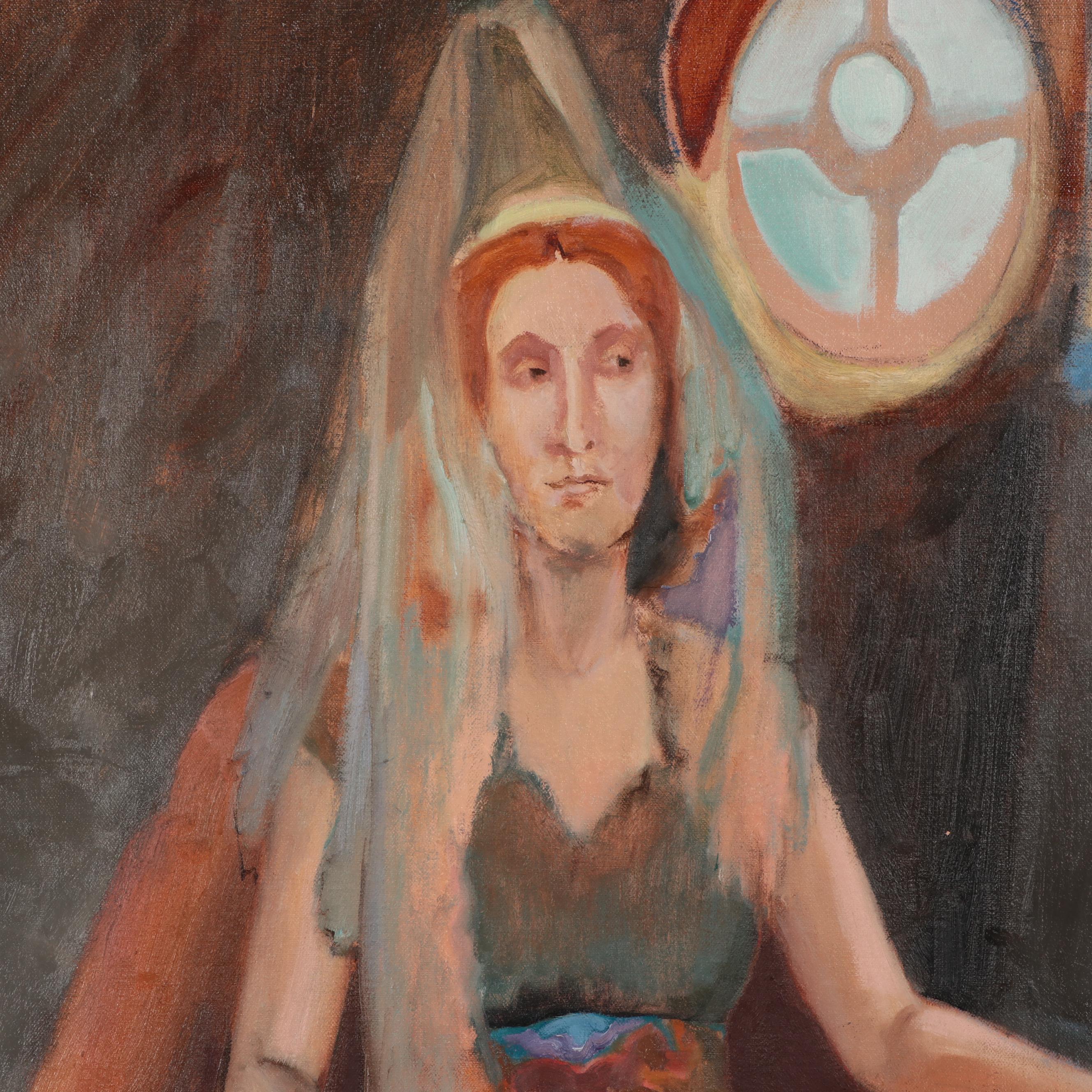 Marion Maas Portrait Oil Painting of Seated Woman "Round Window"