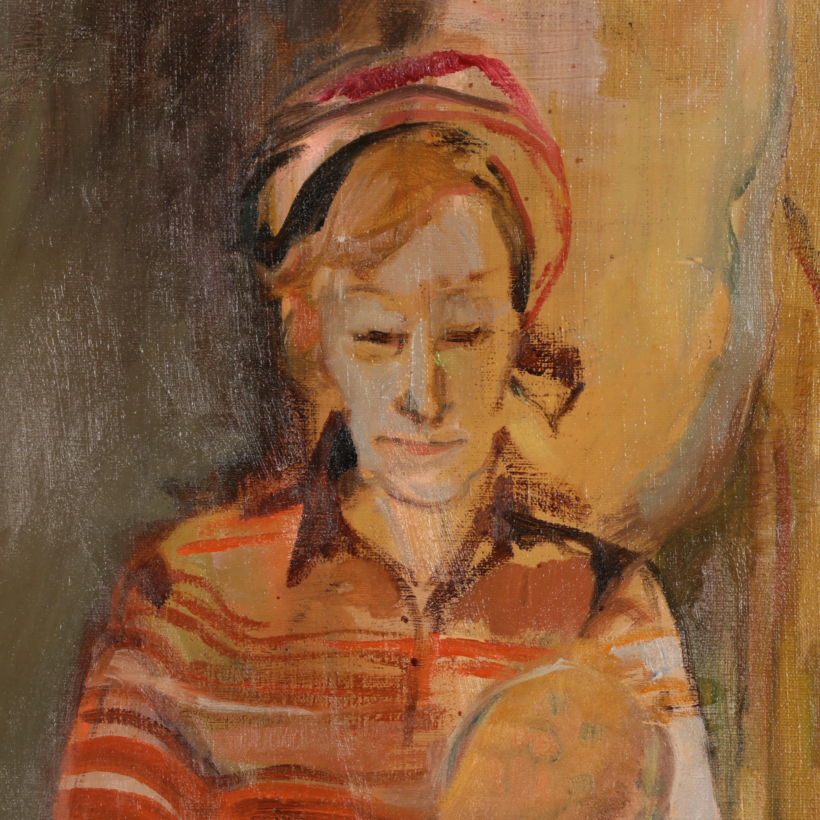 Marion Maas Figure Oil Painting of Seated Woman, Late 20th Century