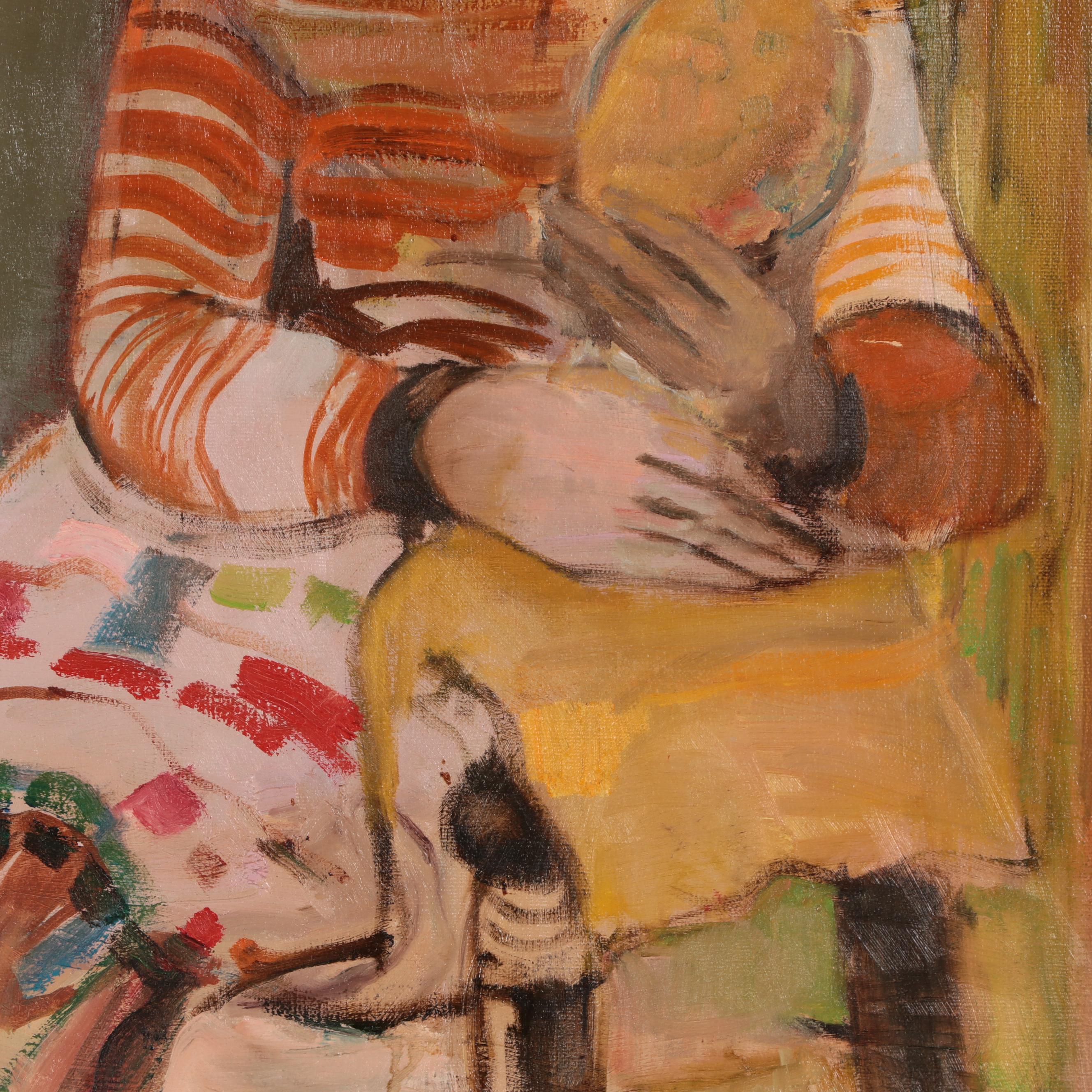 Marion Maas Figure Oil Painting of Seated Woman, Late 20th Century