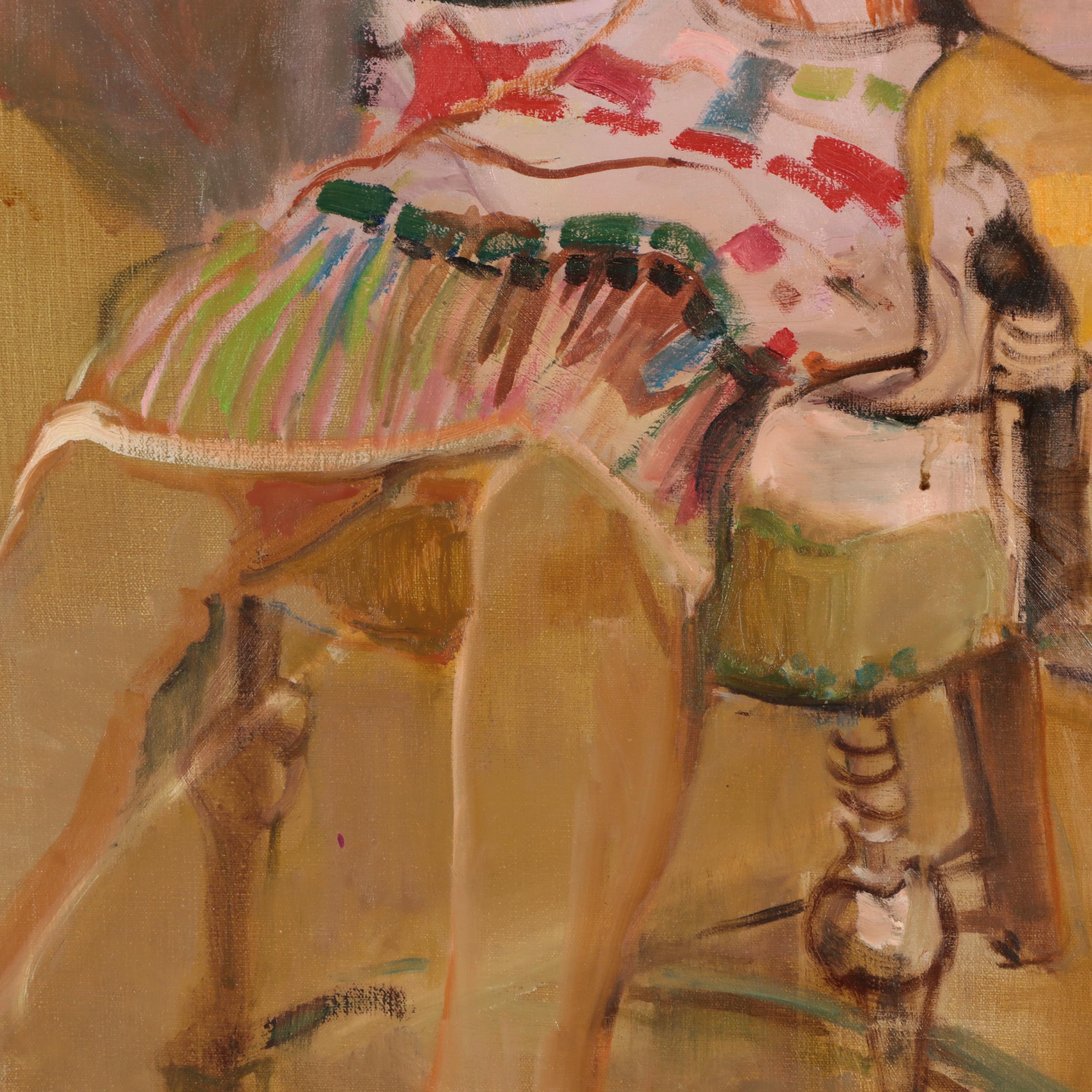 Marion Maas Figure Oil Painting of Seated Woman, Late 20th Century