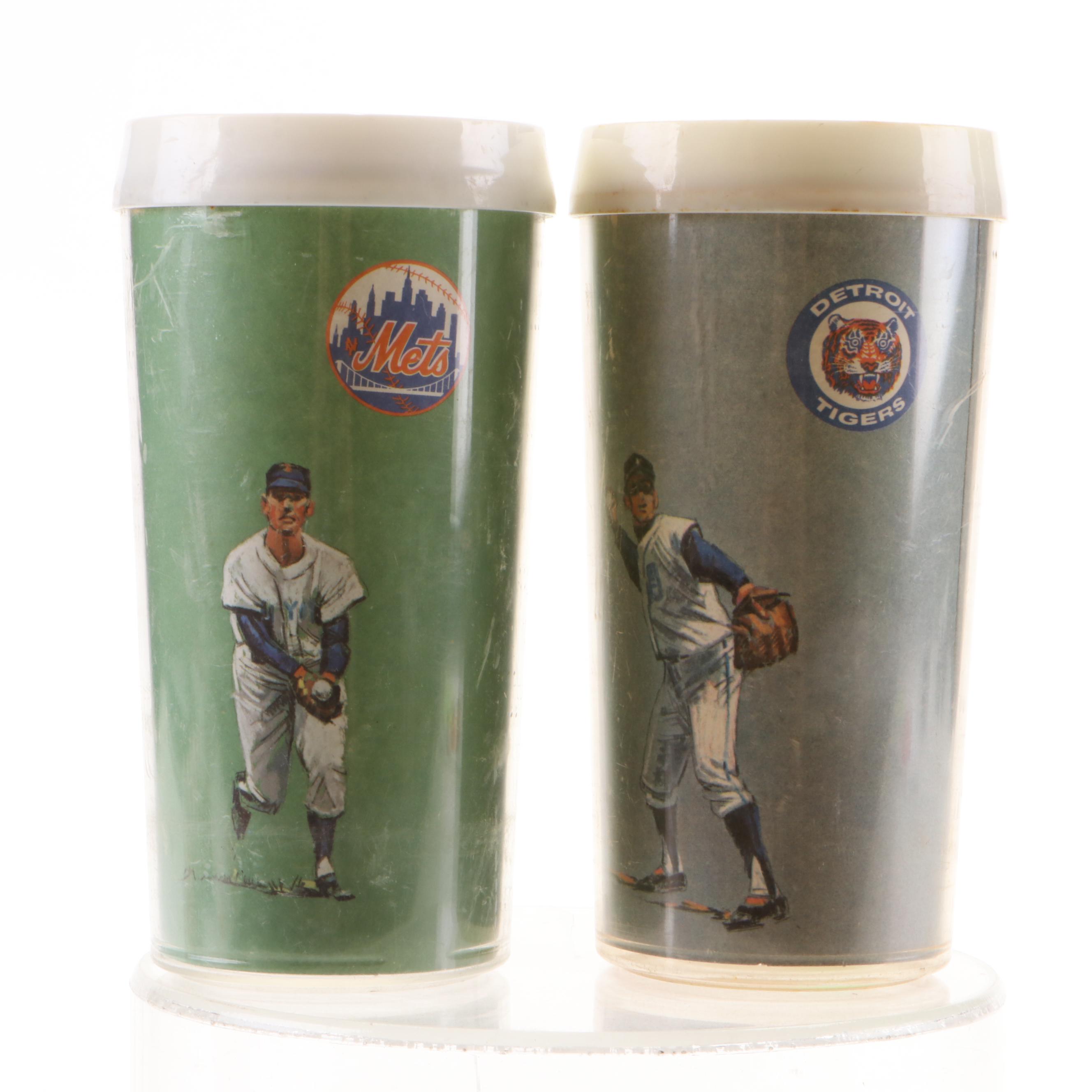 1960s Volpe Plastic MLB New York Mets and Detroit Tigers Tumbler Cups
