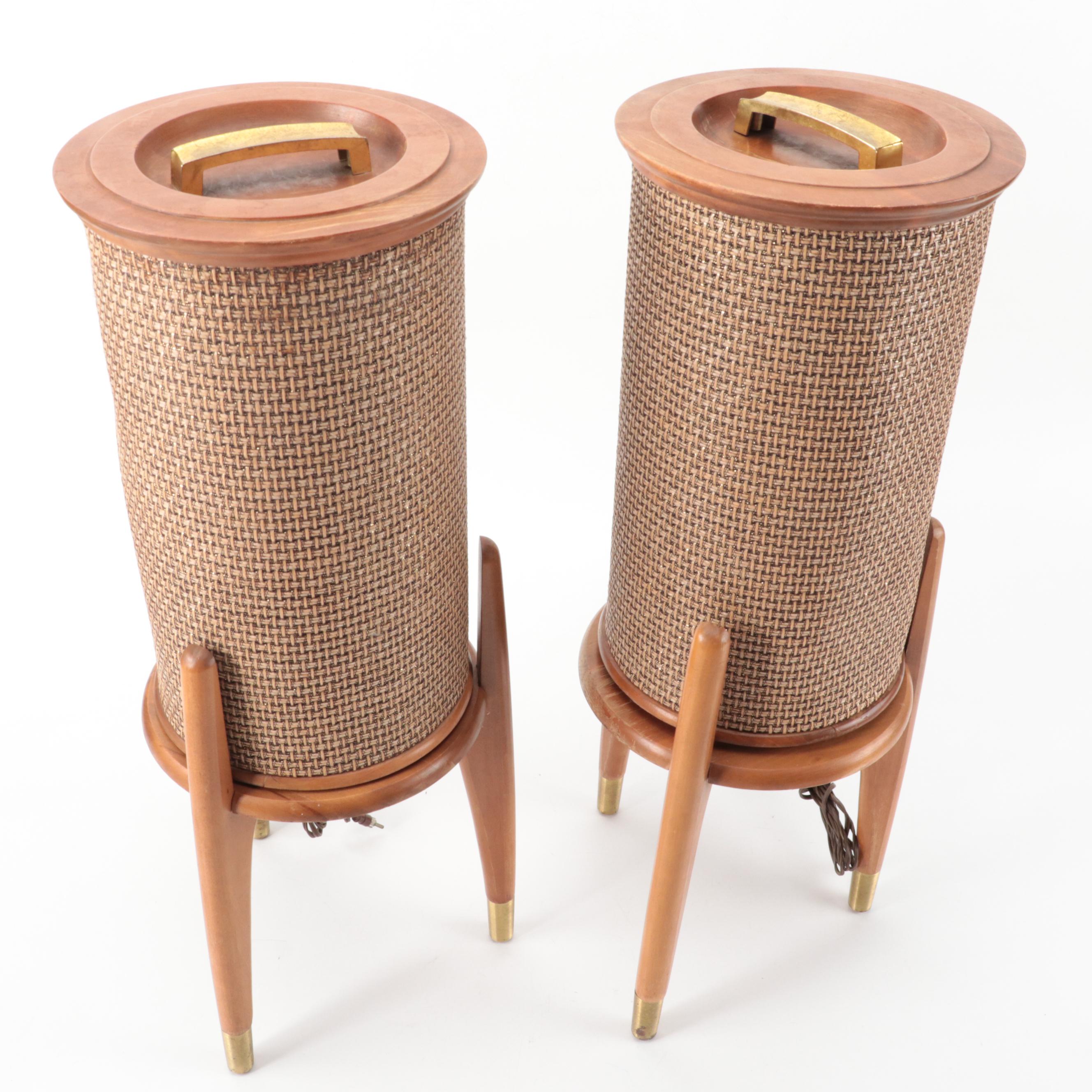 Mid Century Modern Danish Style Round Speakers on Tripod Stands