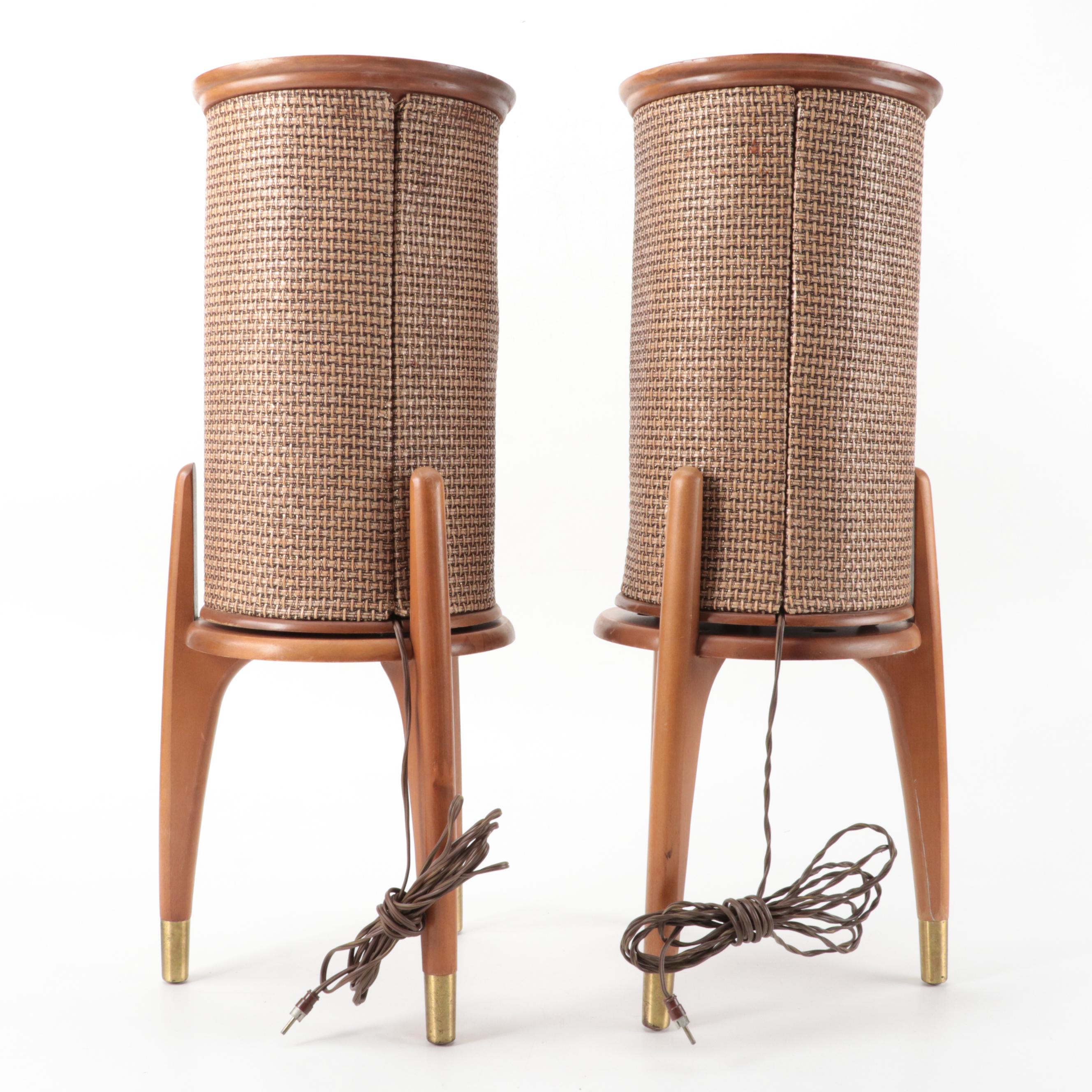 Mid Century Modern Danish Style Round Speakers on Tripod Stands