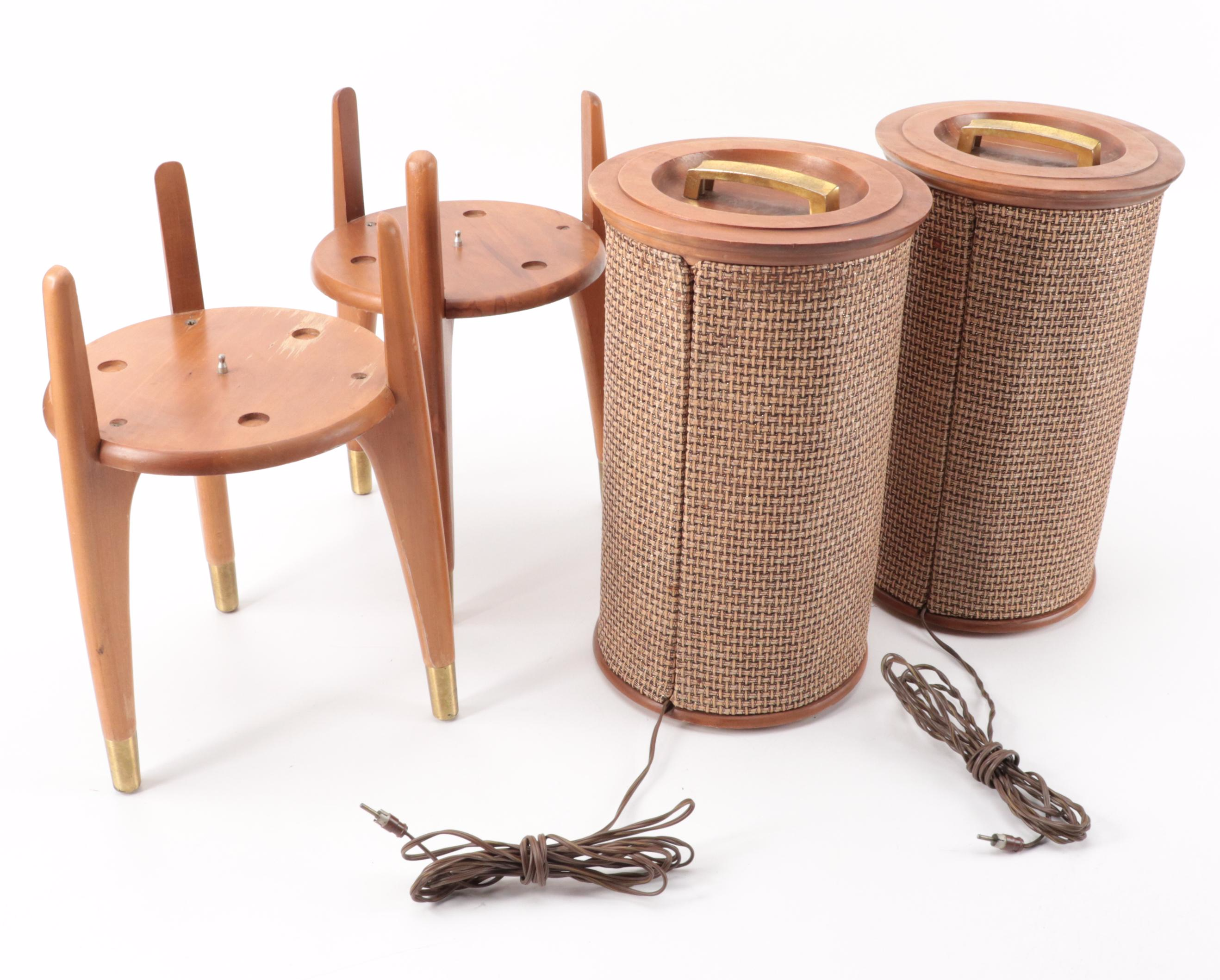 Mid Century Modern Danish Style Round Speakers on Tripod Stands