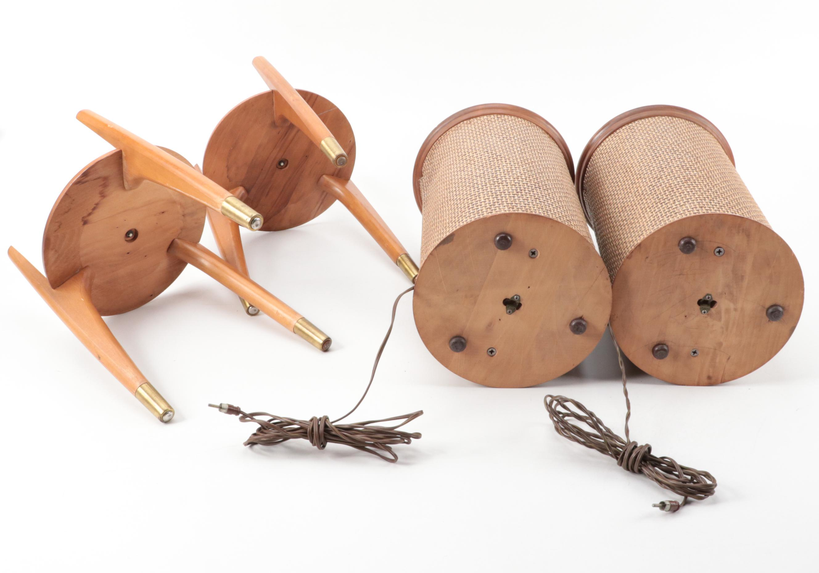 Mid Century Modern Danish Style Round Speakers on Tripod Stands