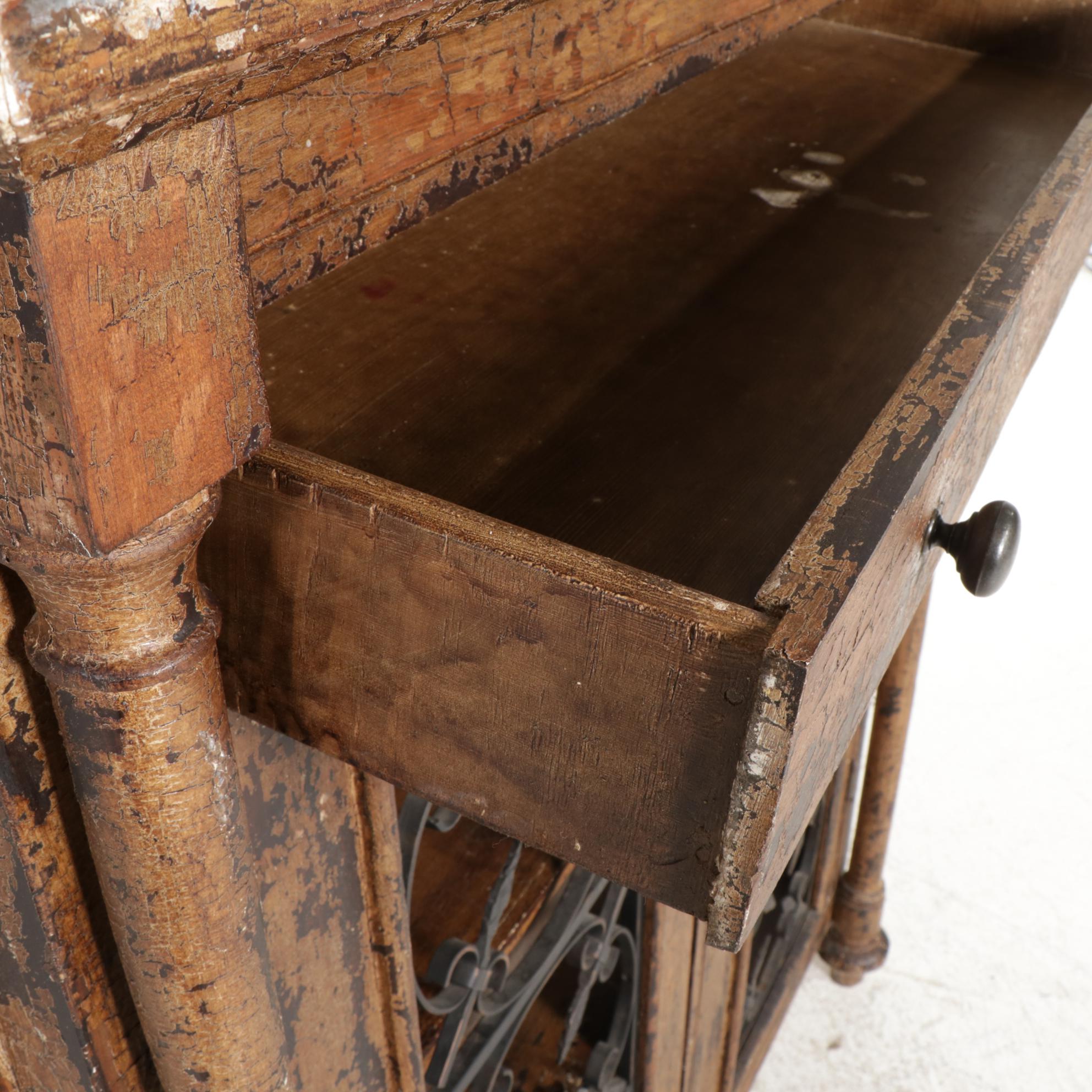 French Farmhouse Style Painted Wood and Iron Cabinet