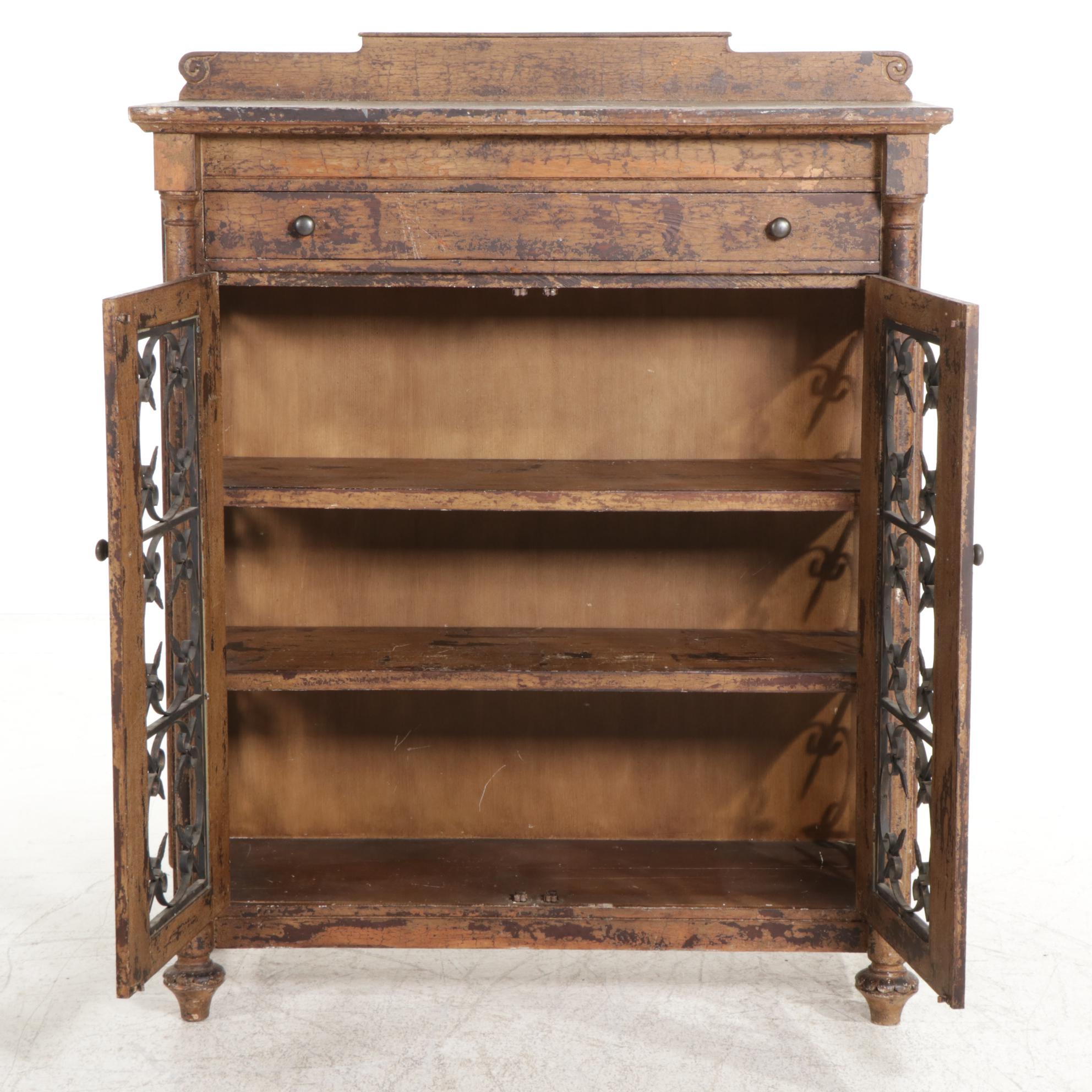 French Farmhouse Style Painted Wood and Iron Cabinet