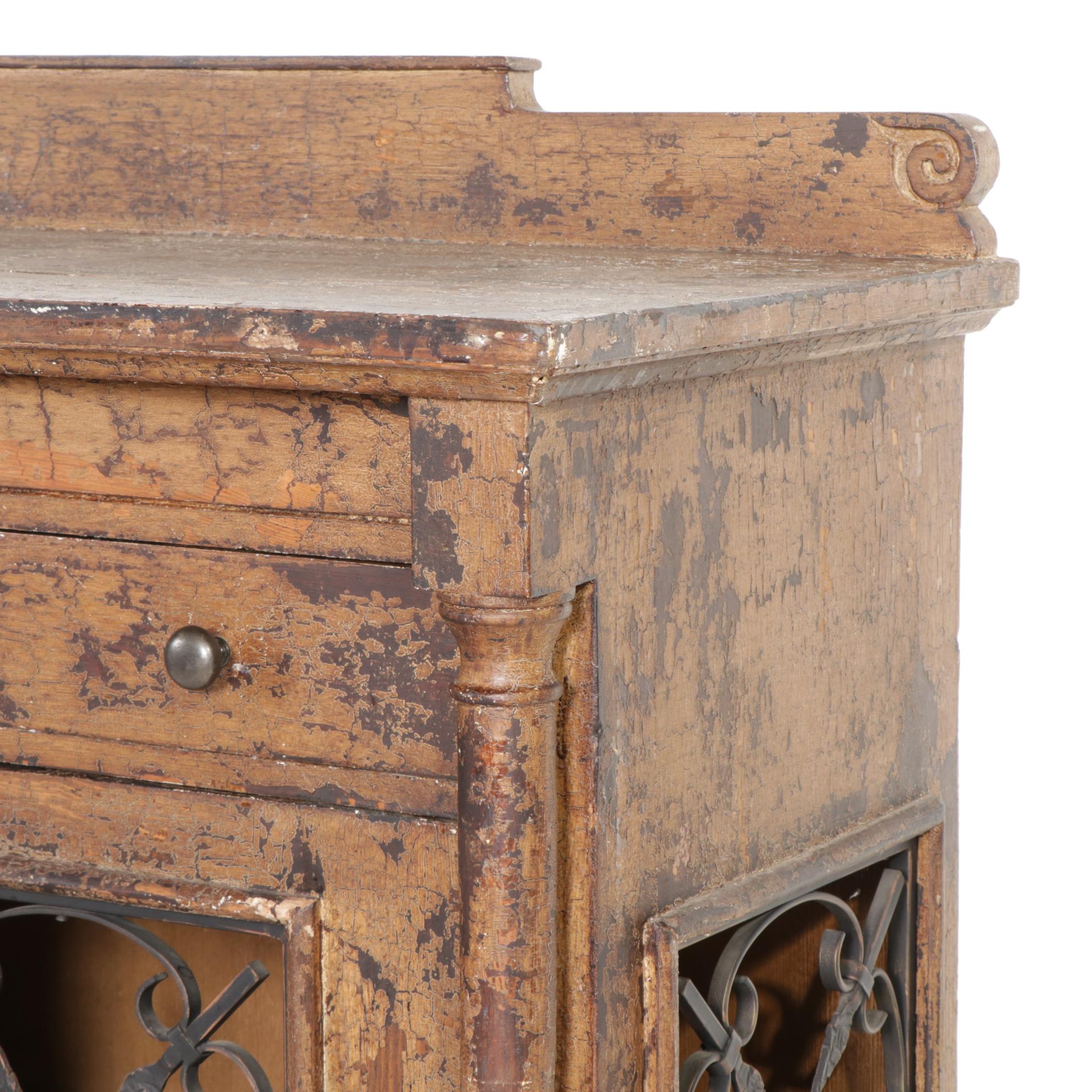 French Farmhouse Style Painted Wood and Iron Cabinet