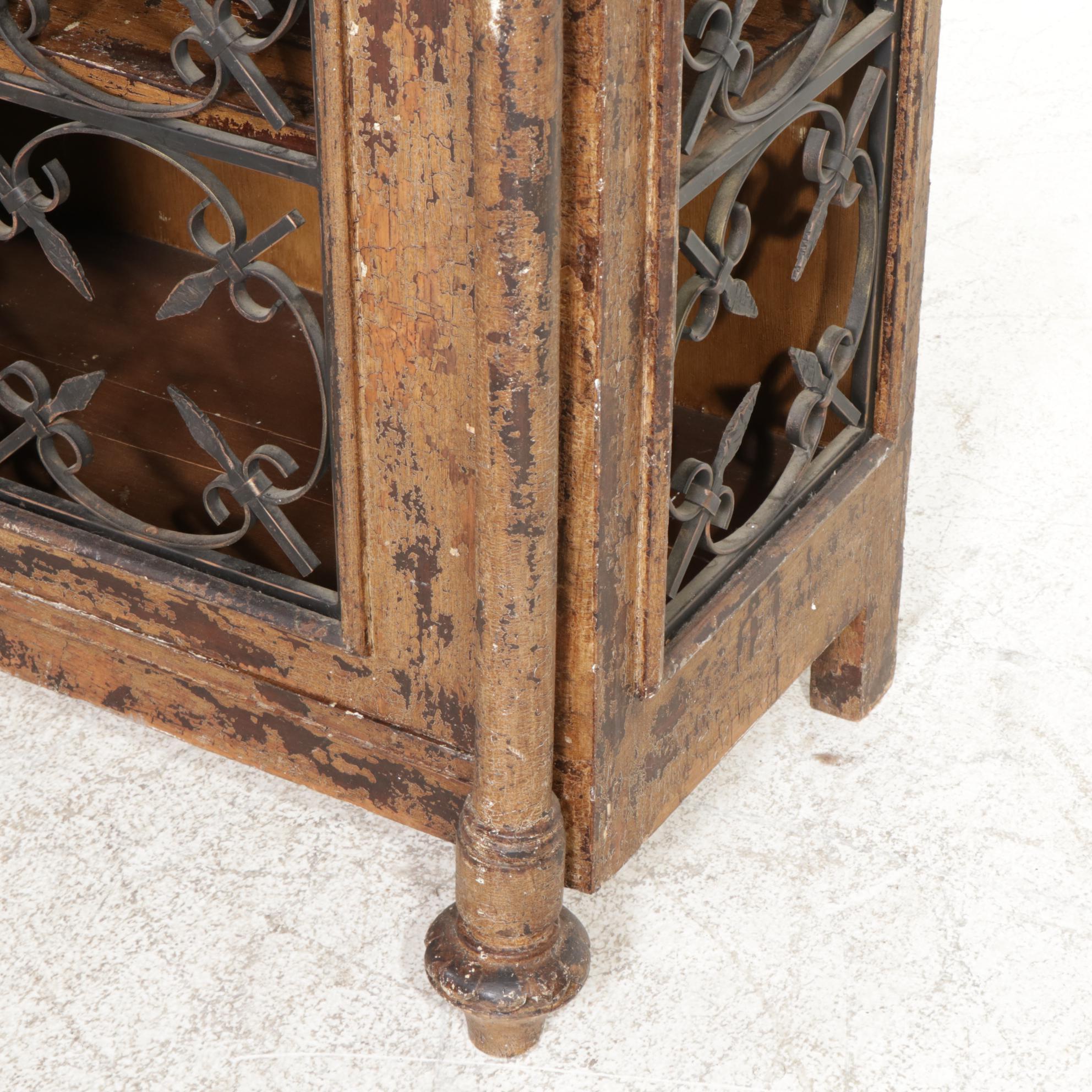 French Farmhouse Style Painted Wood and Iron Cabinet