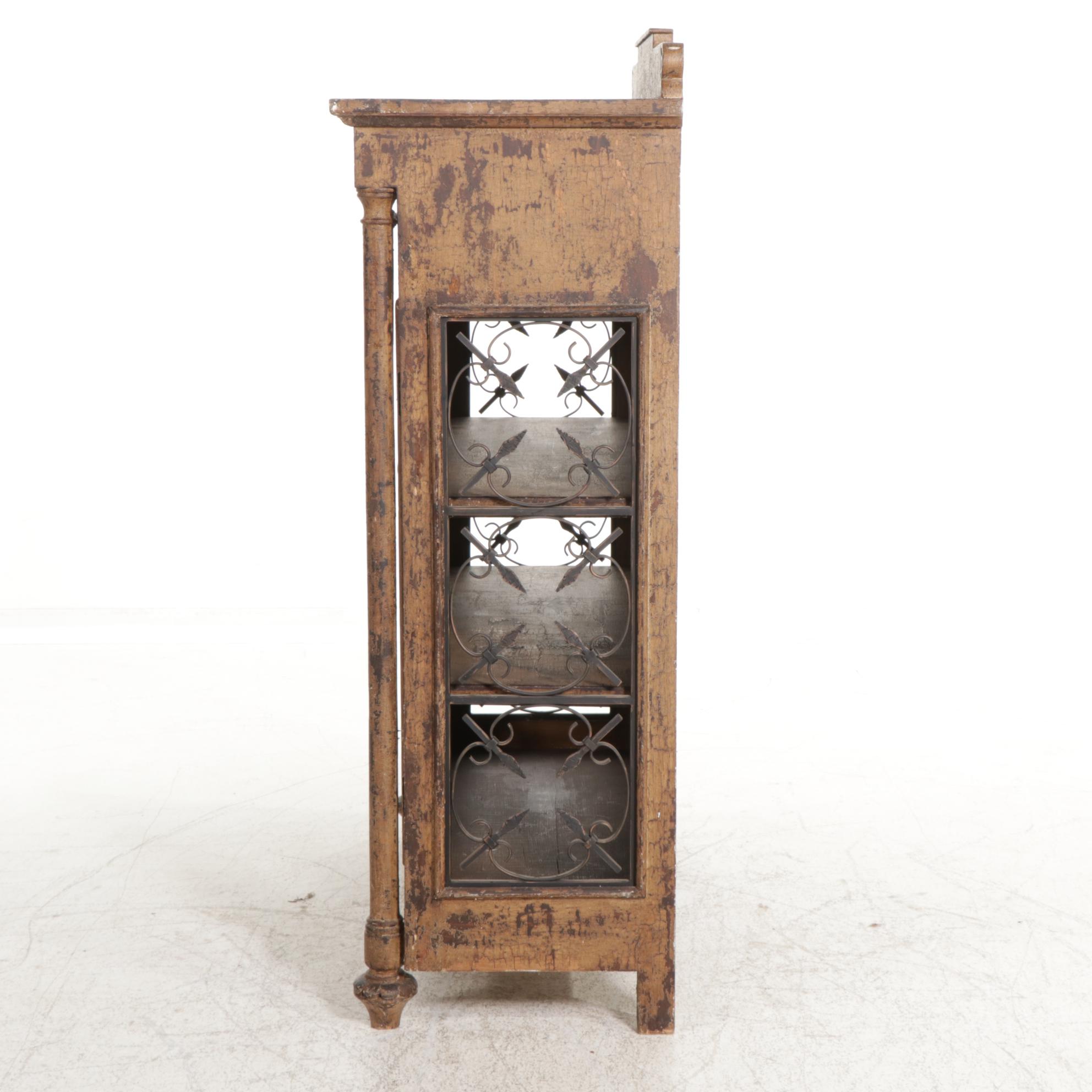 French Farmhouse Style Painted Wood and Iron Cabinet