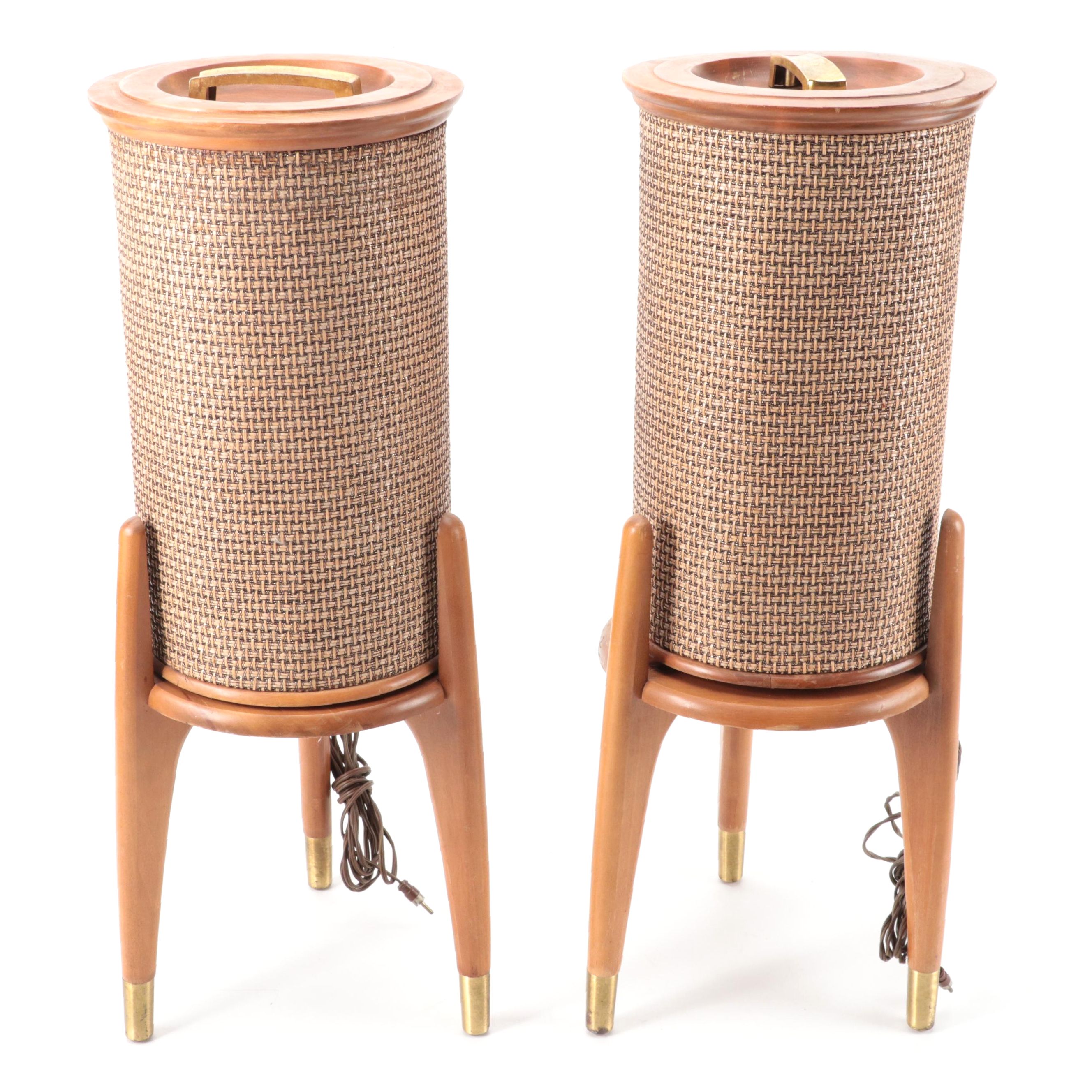 Mid Century Modern Danish Style Round Speakers on Tripod Stands