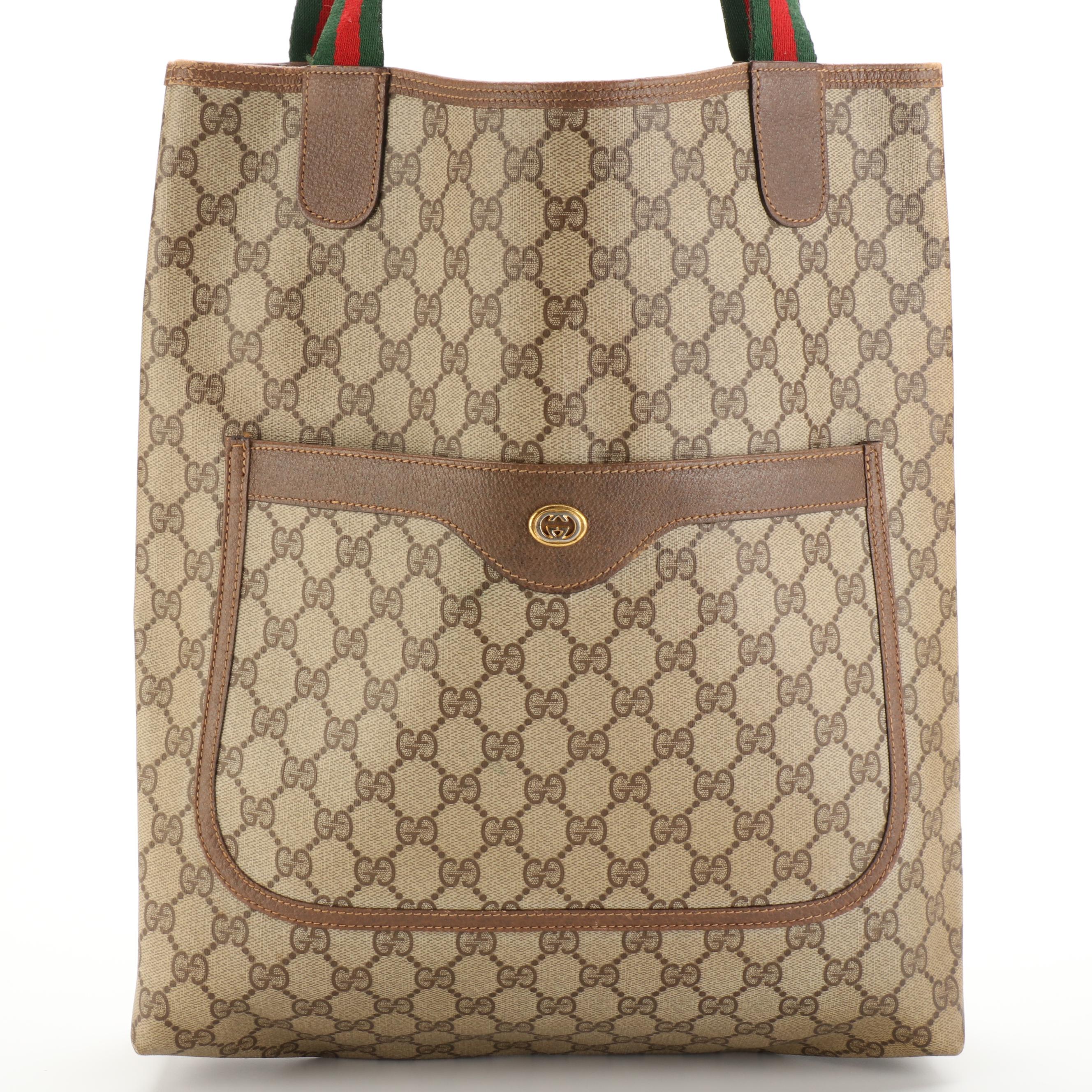 Gucci Accessory Collection GG Supreme Canvas and Leather Web Strap Tote