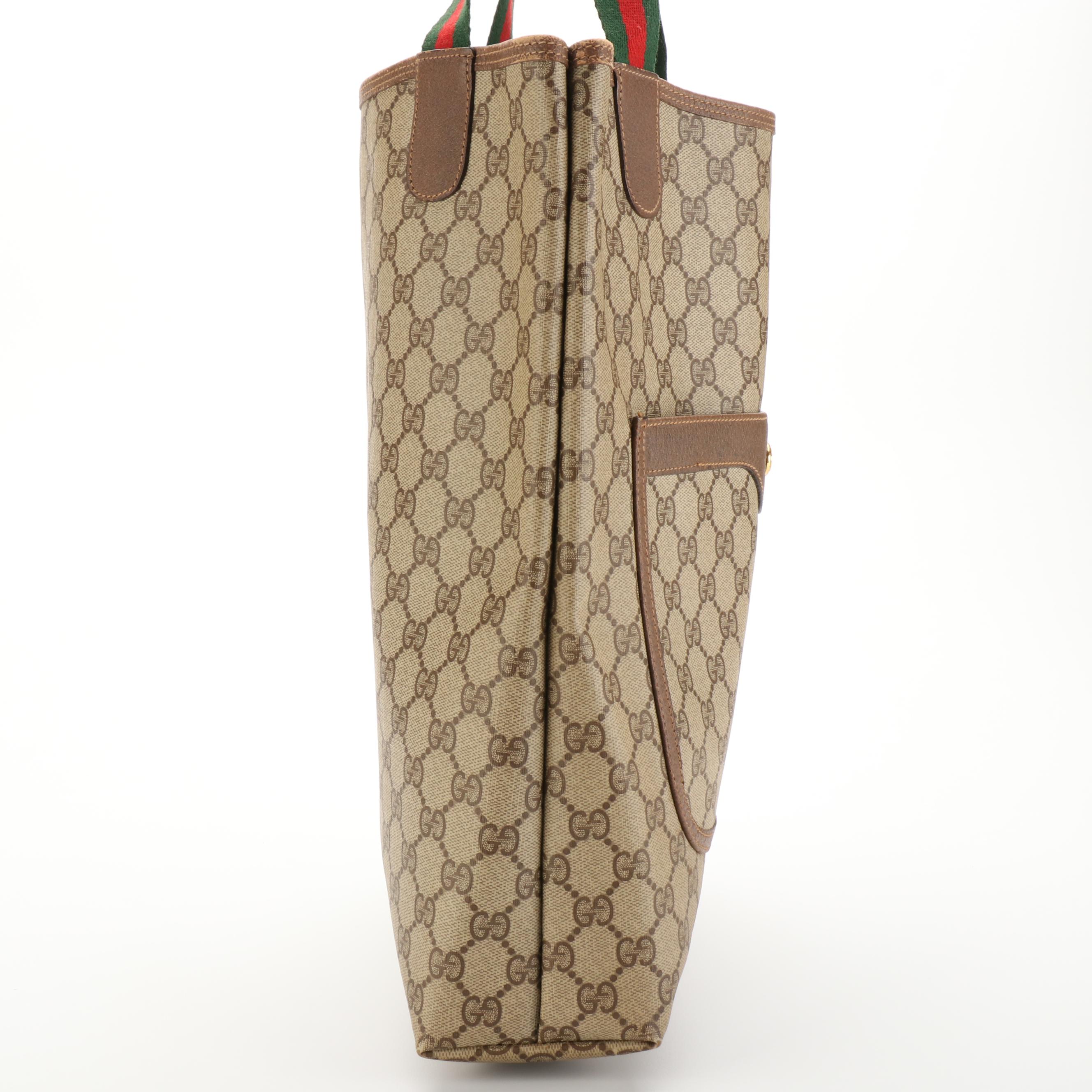 Gucci Accessory Collection GG Supreme Canvas and Leather Web Strap Tote