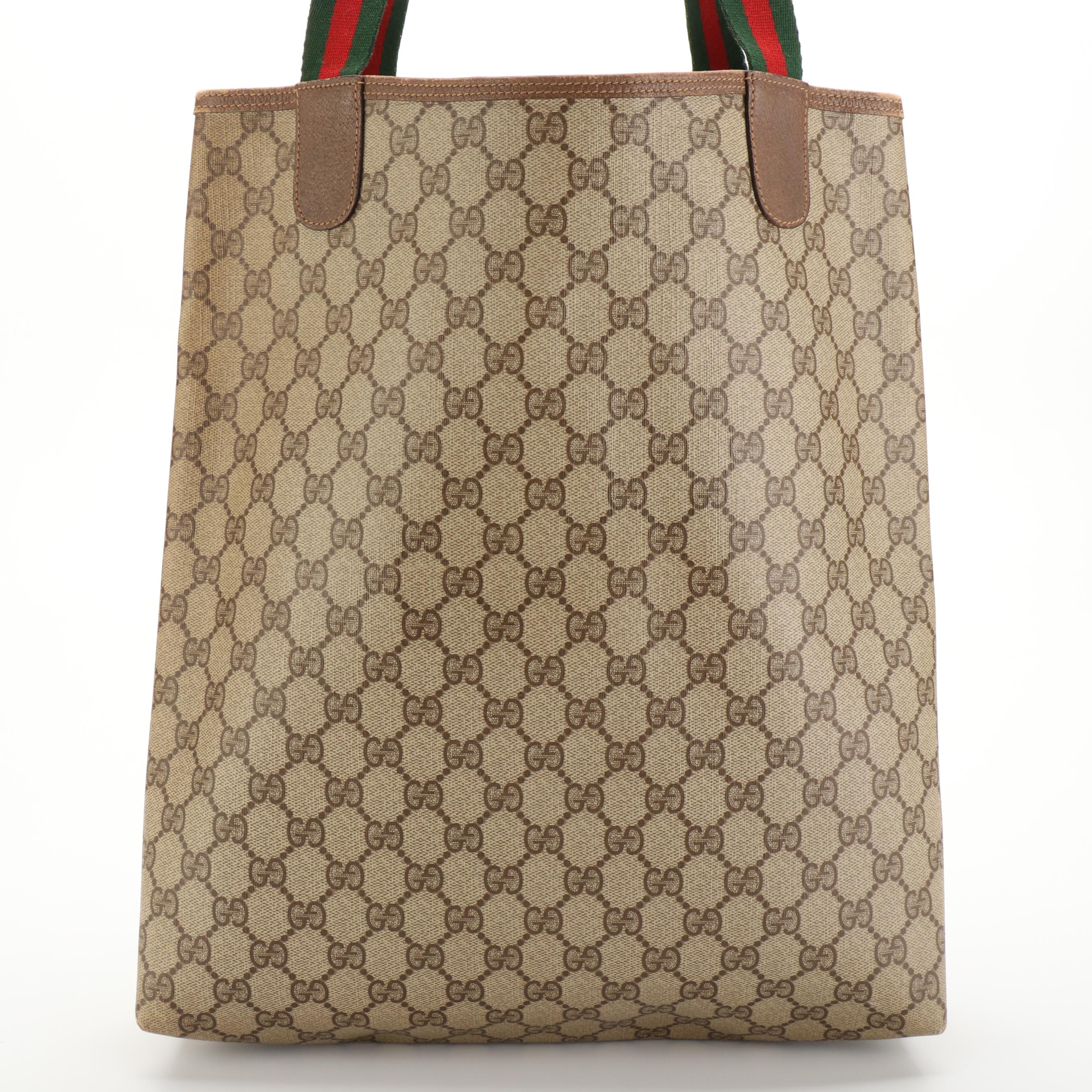 Gucci Accessory Collection GG Supreme Canvas and Leather Web Strap Tote