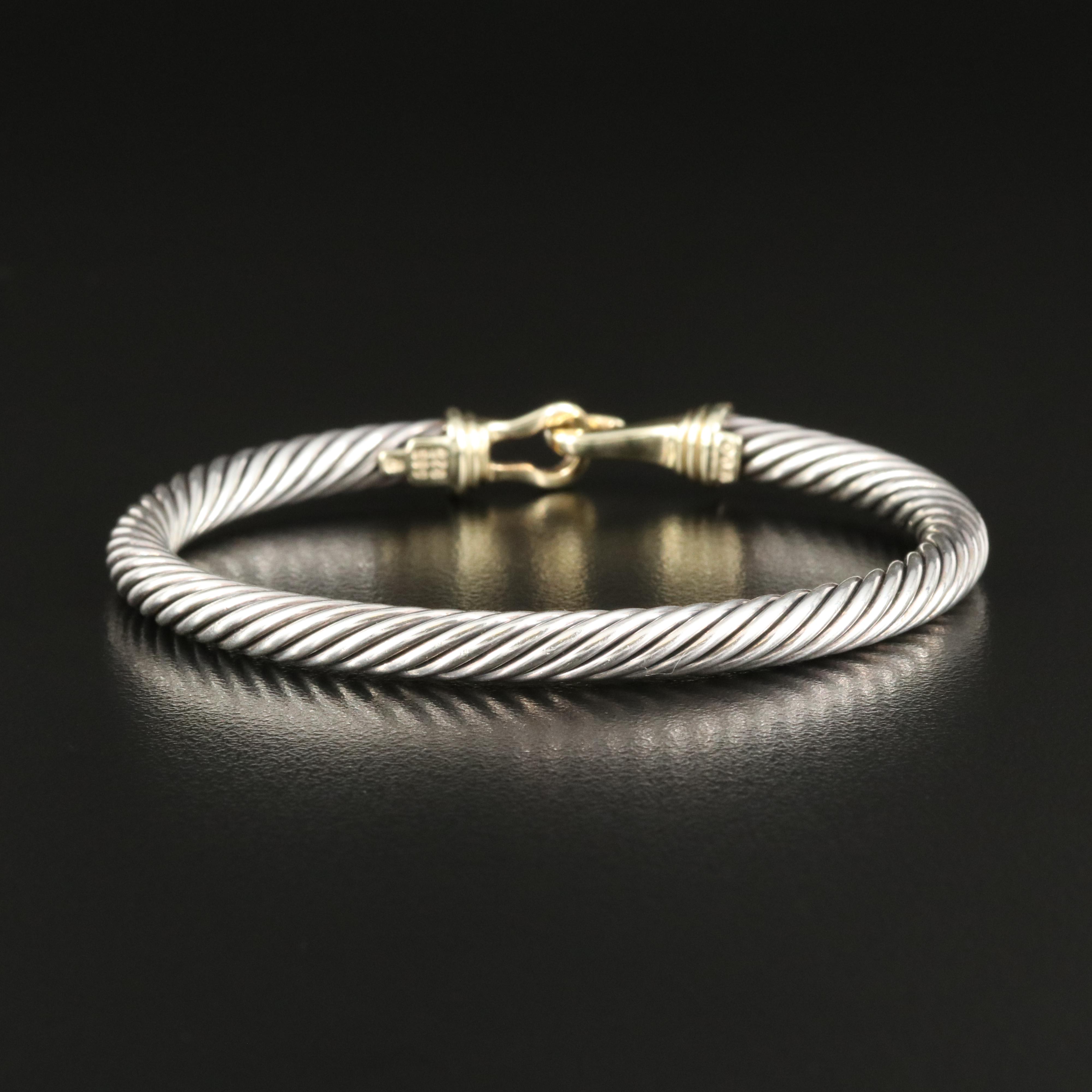 David Yurman "Cable Buckle" Sterling Buckle Bracelet with 14K Accent