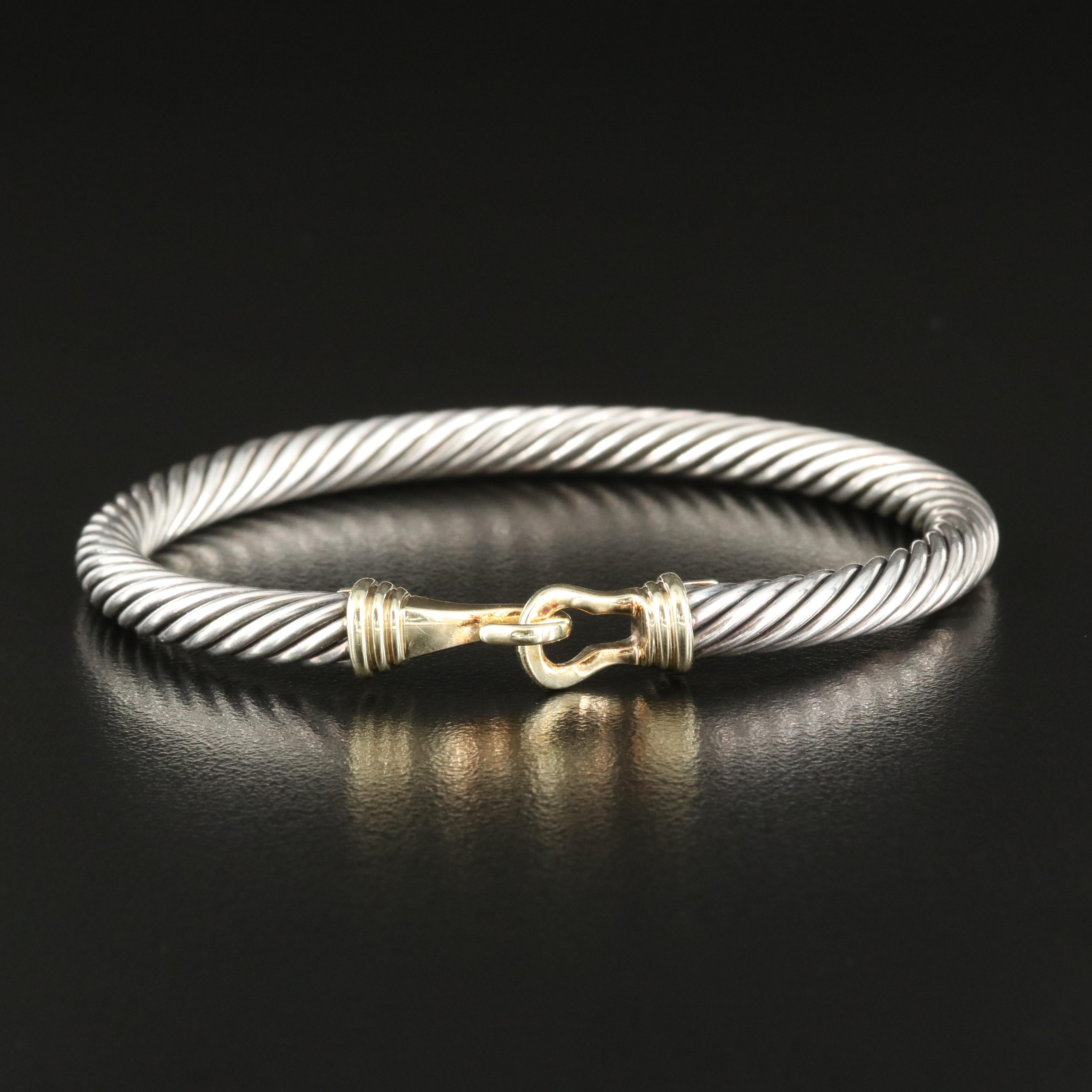 David Yurman "Cable Buckle" Sterling Buckle Bracelet with 14K Accent
