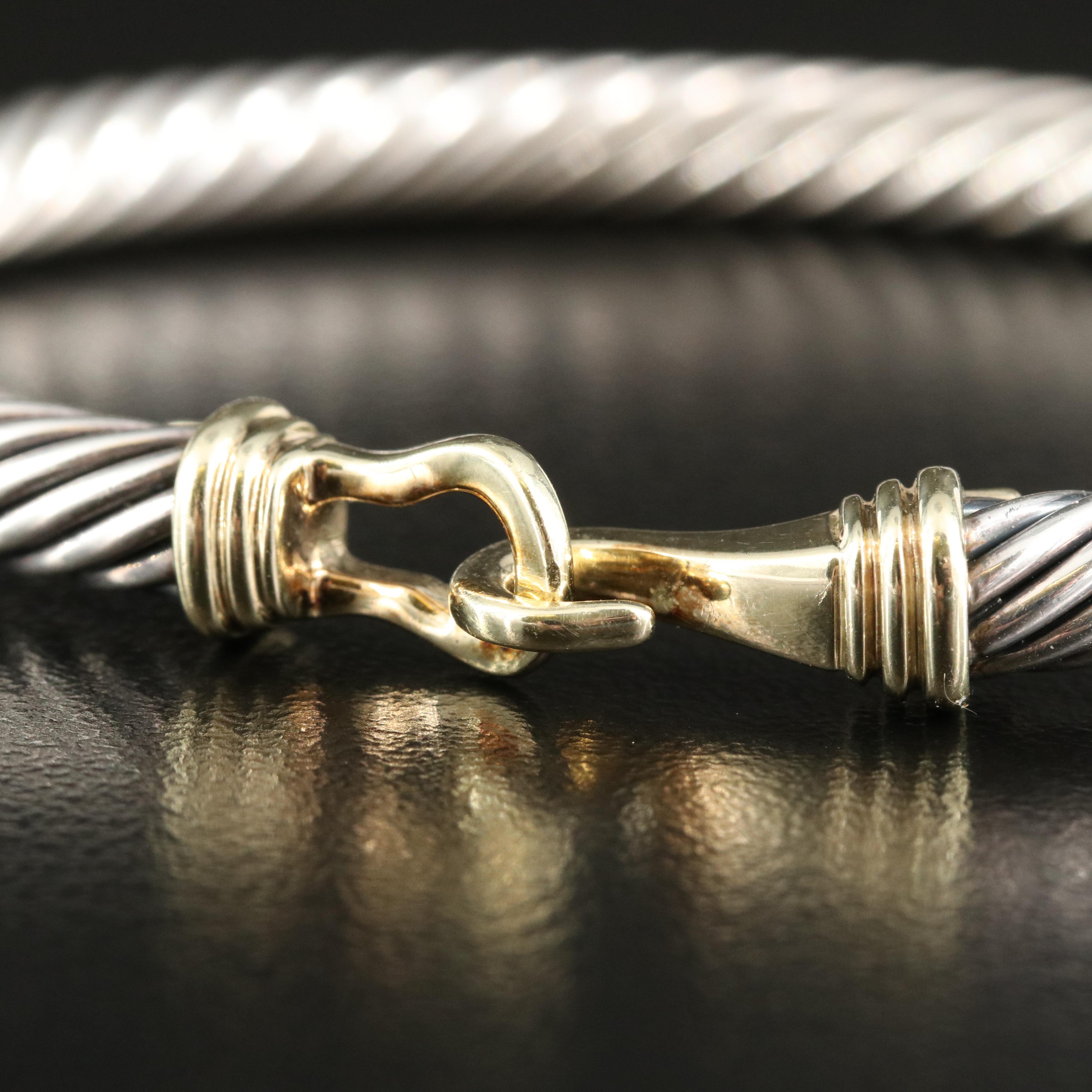 David Yurman "Cable Buckle" Sterling Buckle Bracelet with 14K Accent
