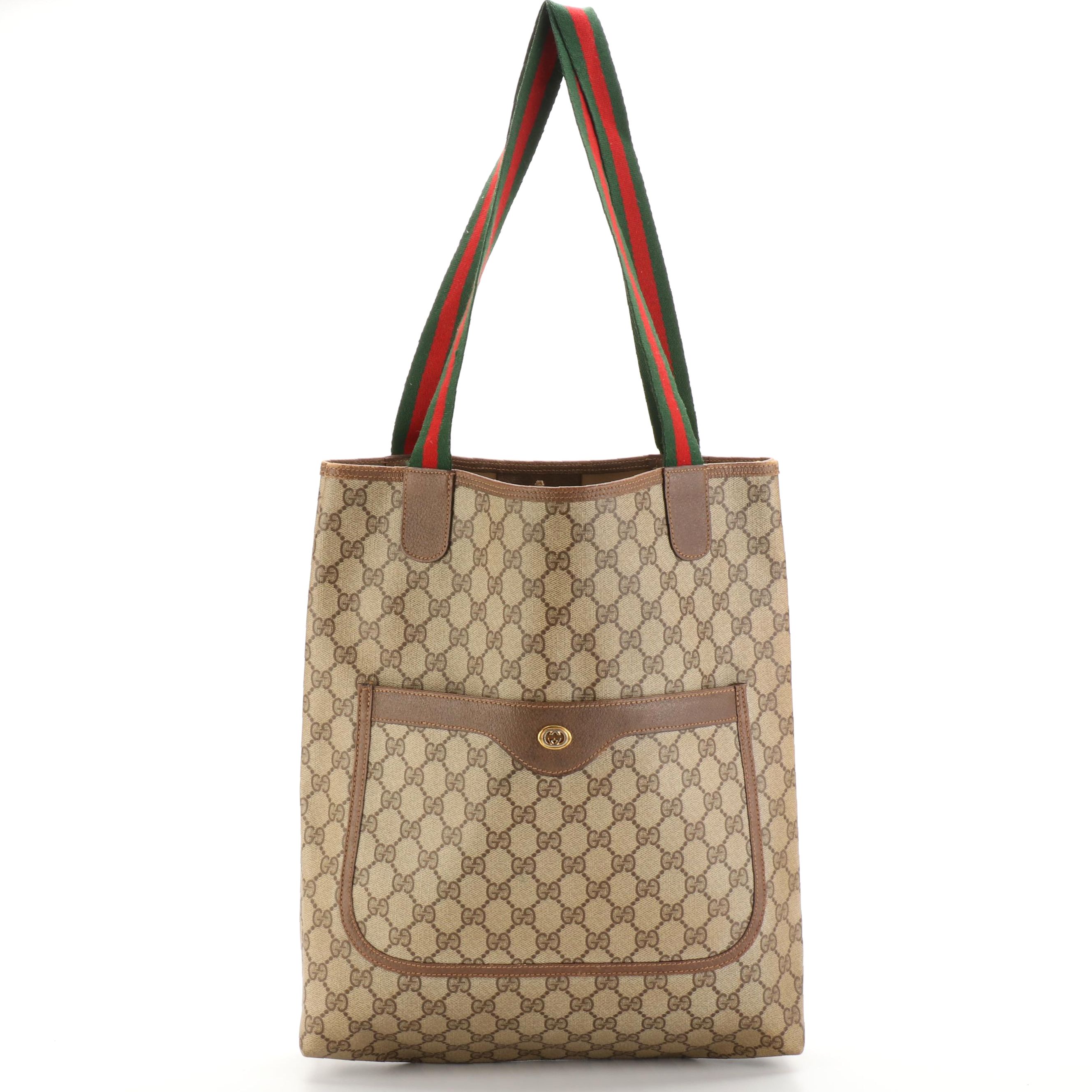 Gucci Accessory Collection GG Supreme Canvas and Leather Web Strap Tote