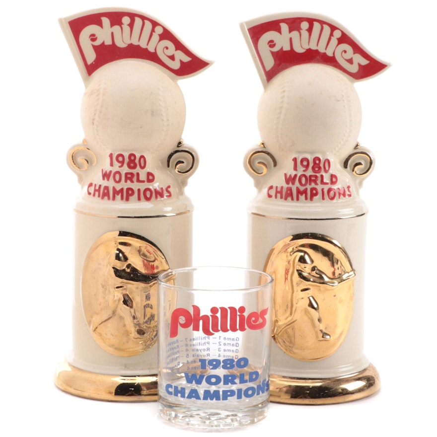 Philadelphia Phillies Ceramic Decanters With Glass, Late 20th Century