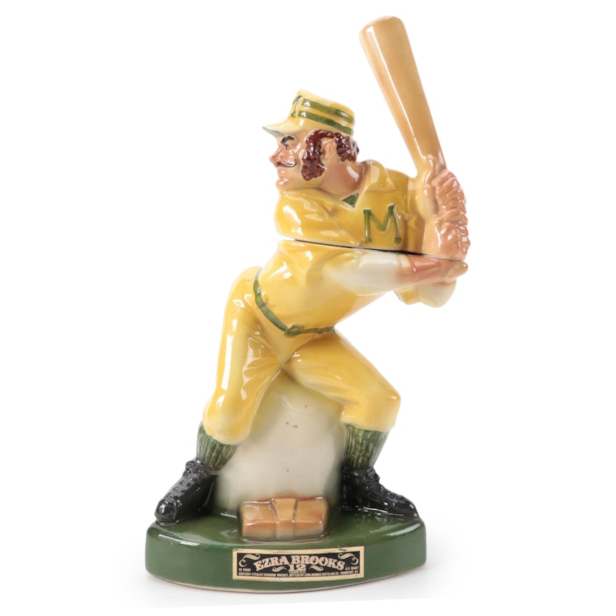 Heritage China for Ezra Brooks "Casey at Bat" Ceramic Whiskey Decanter, 1973