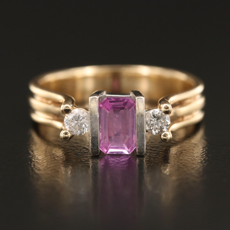 14K Pink Sapphire and Diamond Ring