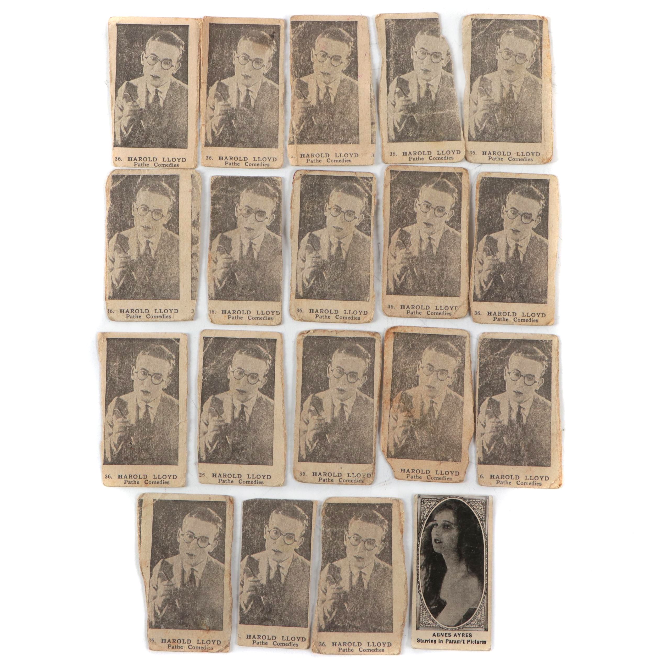 W Series Silent Movie Stars Agnes Ayers and Harold Lloyd Strip Cards, 1920s