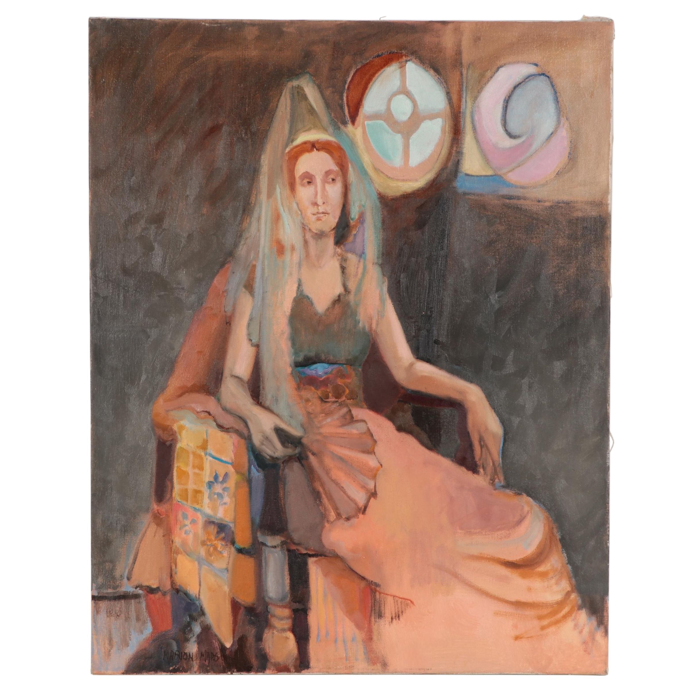 Marion Maas Portrait Oil Painting of Seated Woman "Round Window"