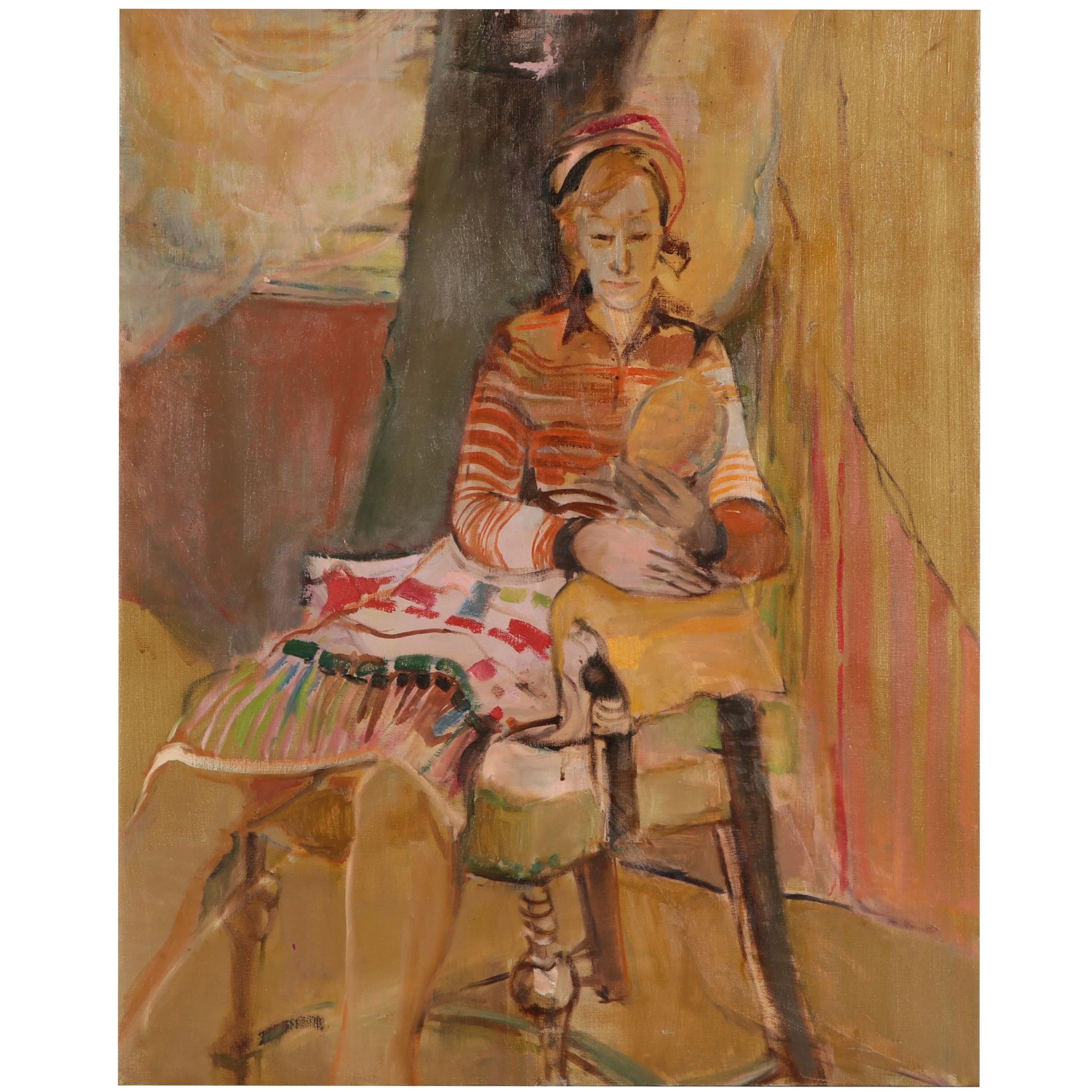 Marion Maas Figure Oil Painting of Seated Woman, Late 20th Century