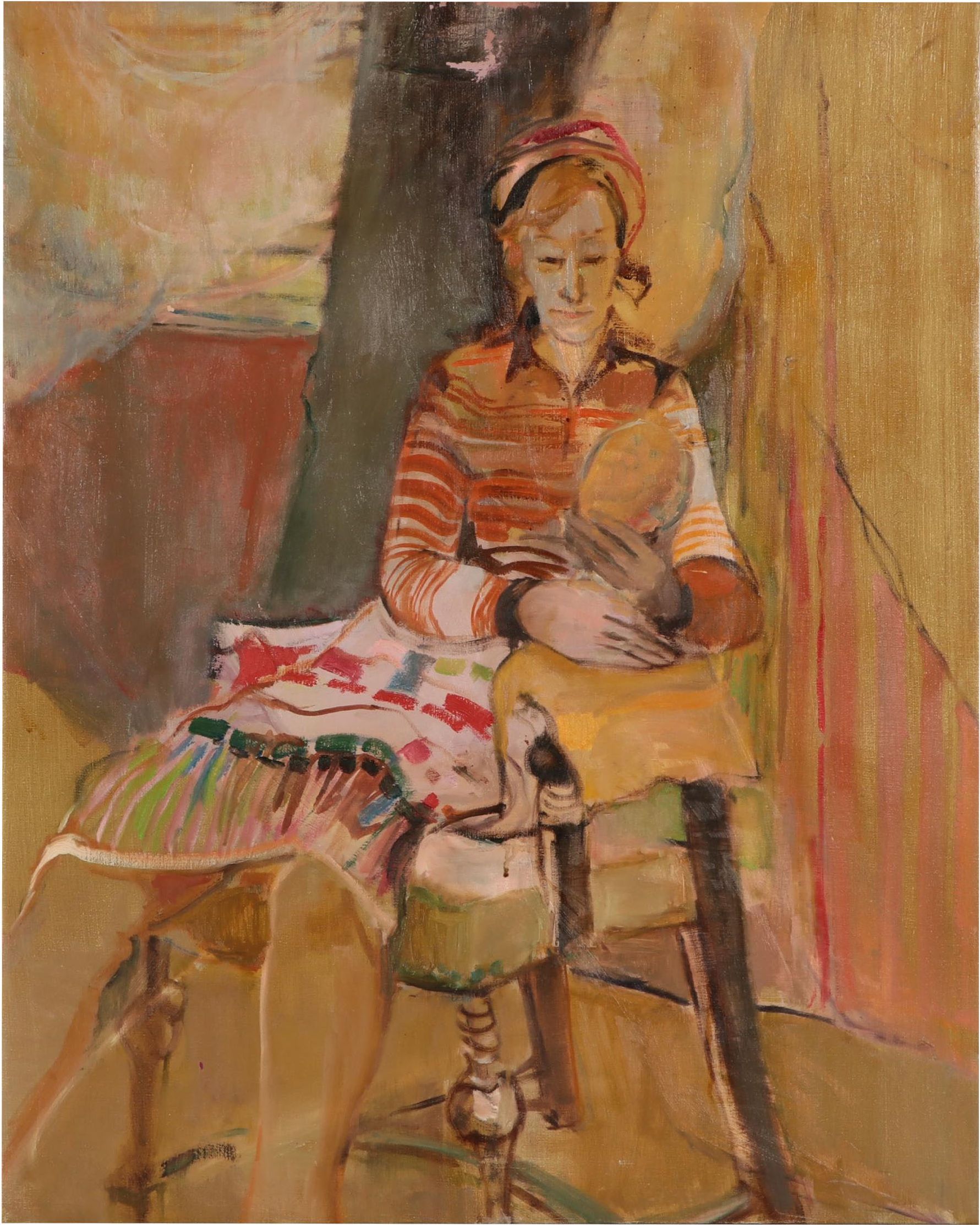 Marion Maas Figure Oil Painting of Seated Woman, Late 20th Century