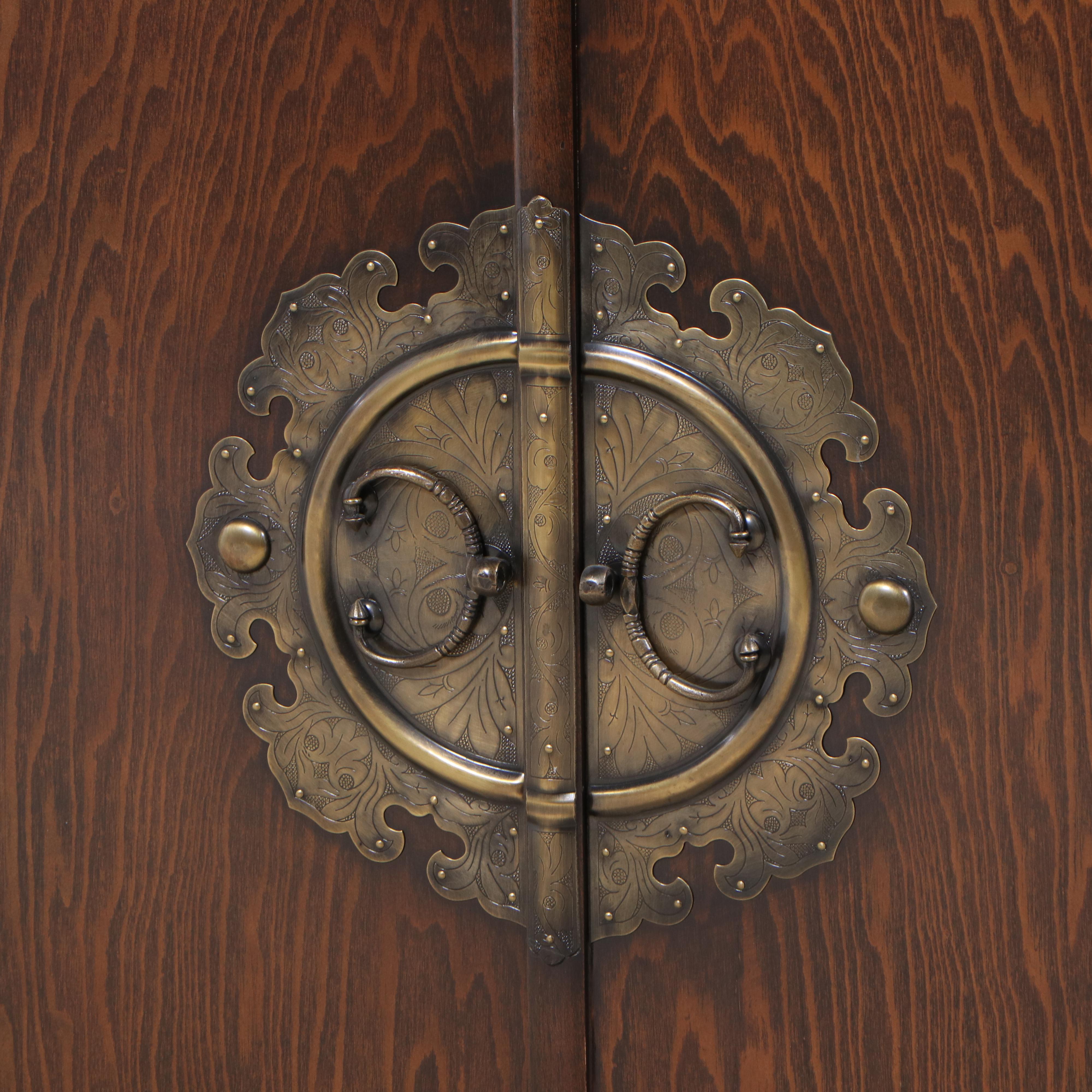 Indonesian Custom Handcrafted Oak Bar Cabinet