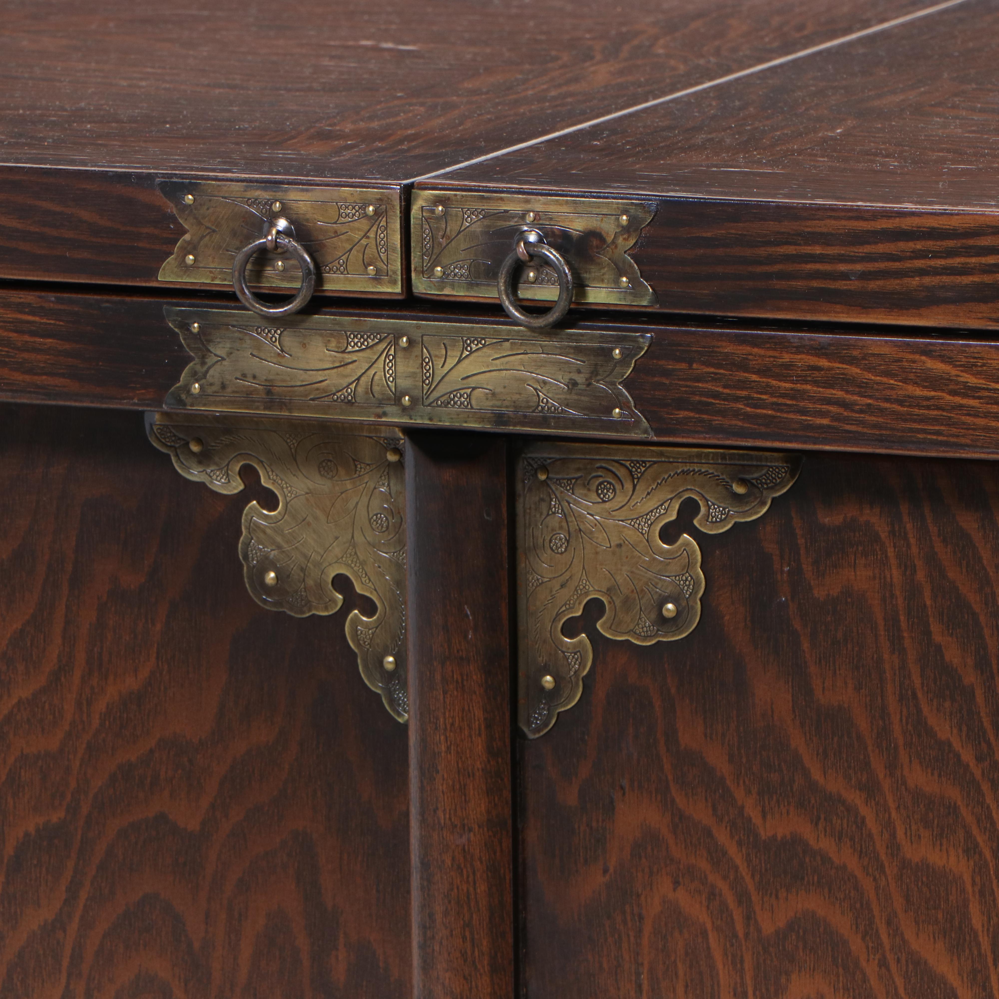 Indonesian Custom Handcrafted Oak Bar Cabinet