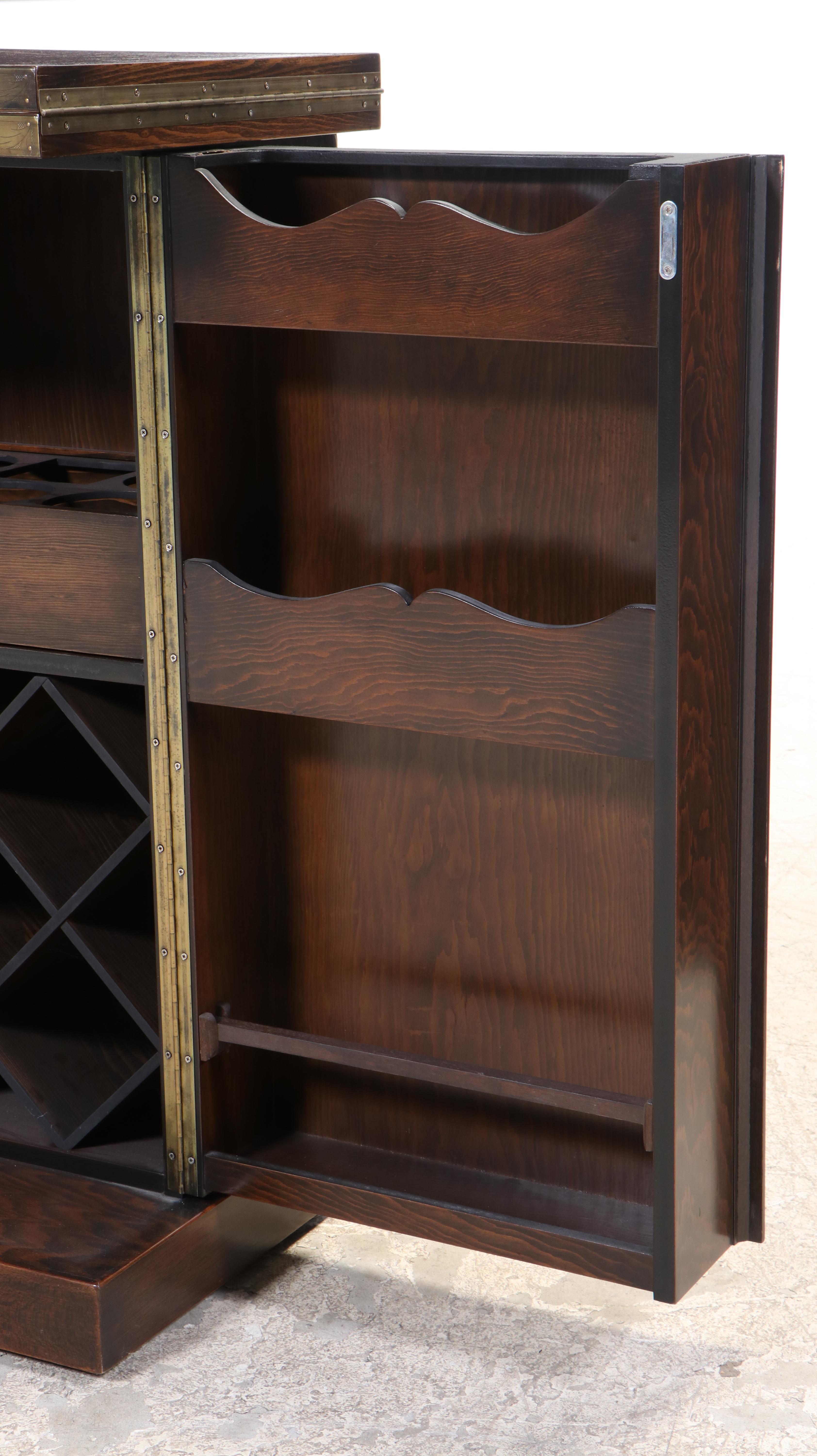 Indonesian Custom Handcrafted Oak Bar Cabinet