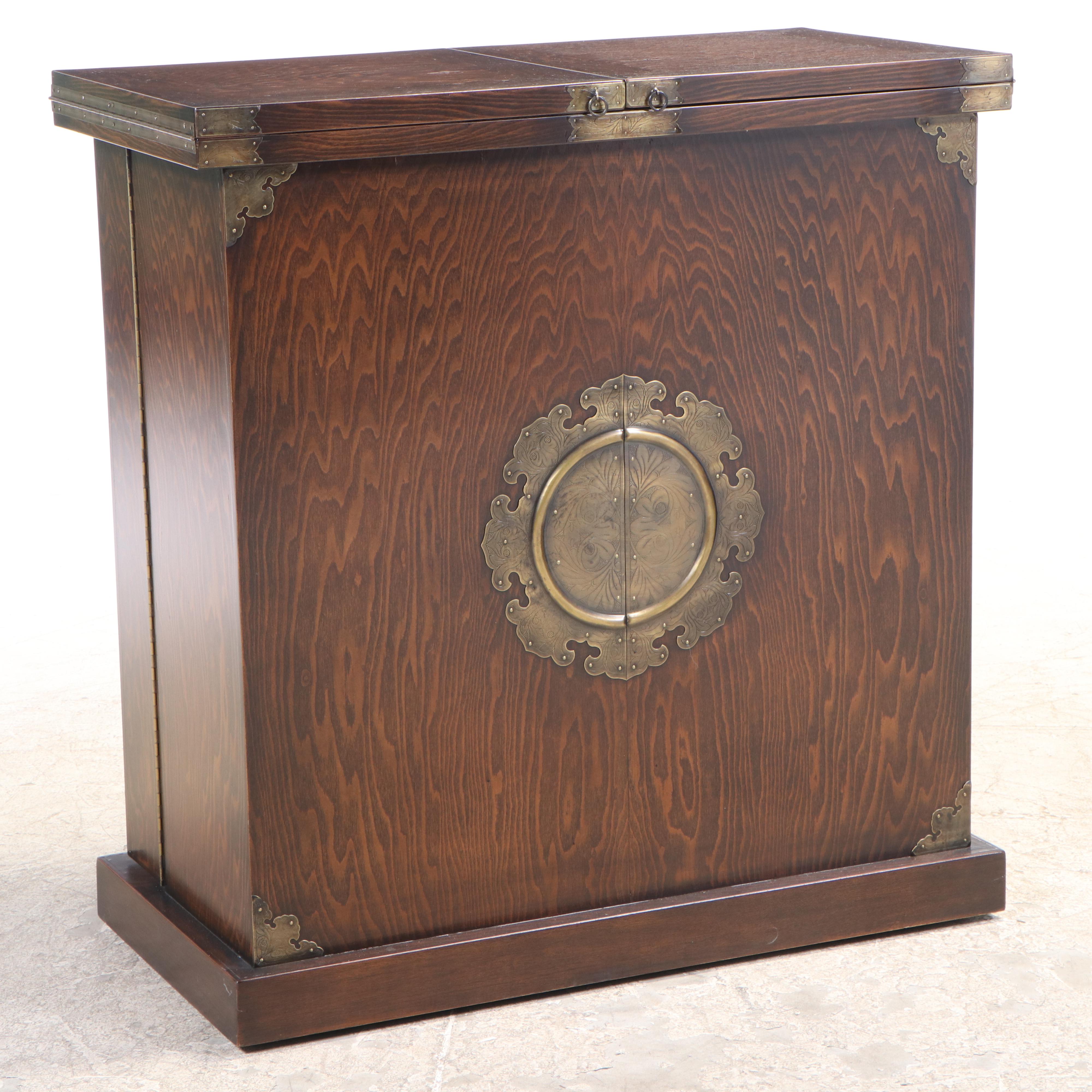 Indonesian Custom Handcrafted Oak Bar Cabinet