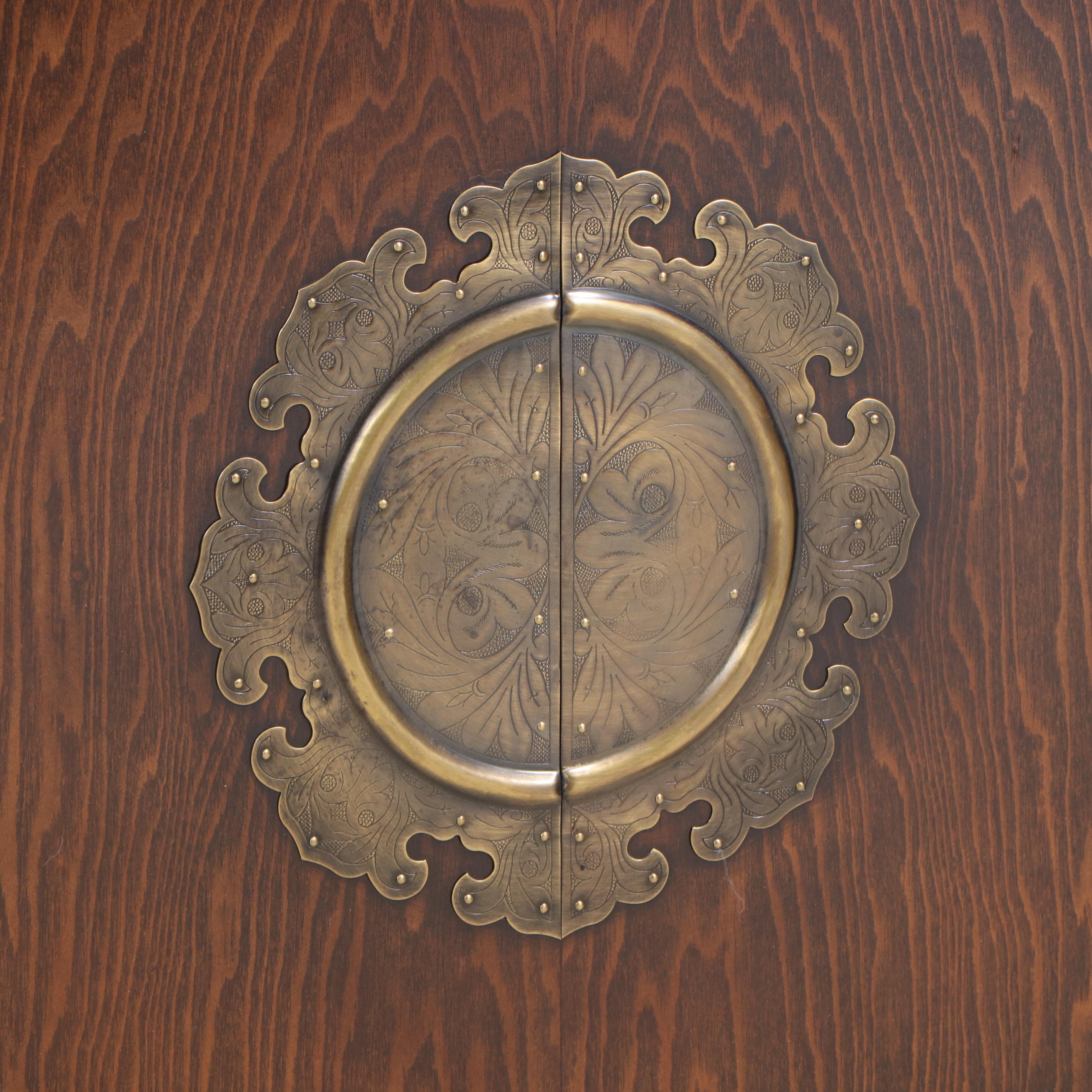 Indonesian Custom Handcrafted Oak Bar Cabinet