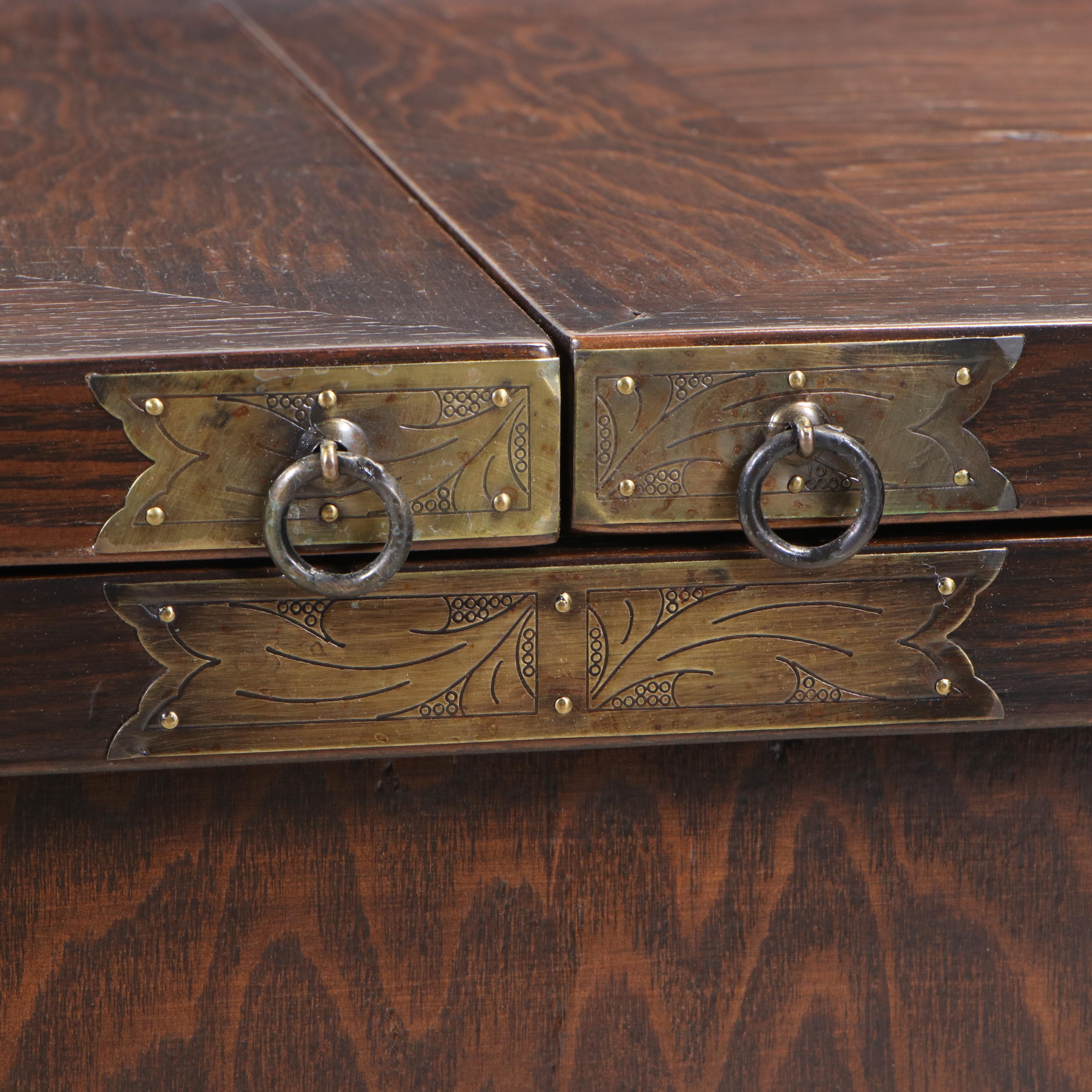 Indonesian Custom Handcrafted Oak Bar Cabinet