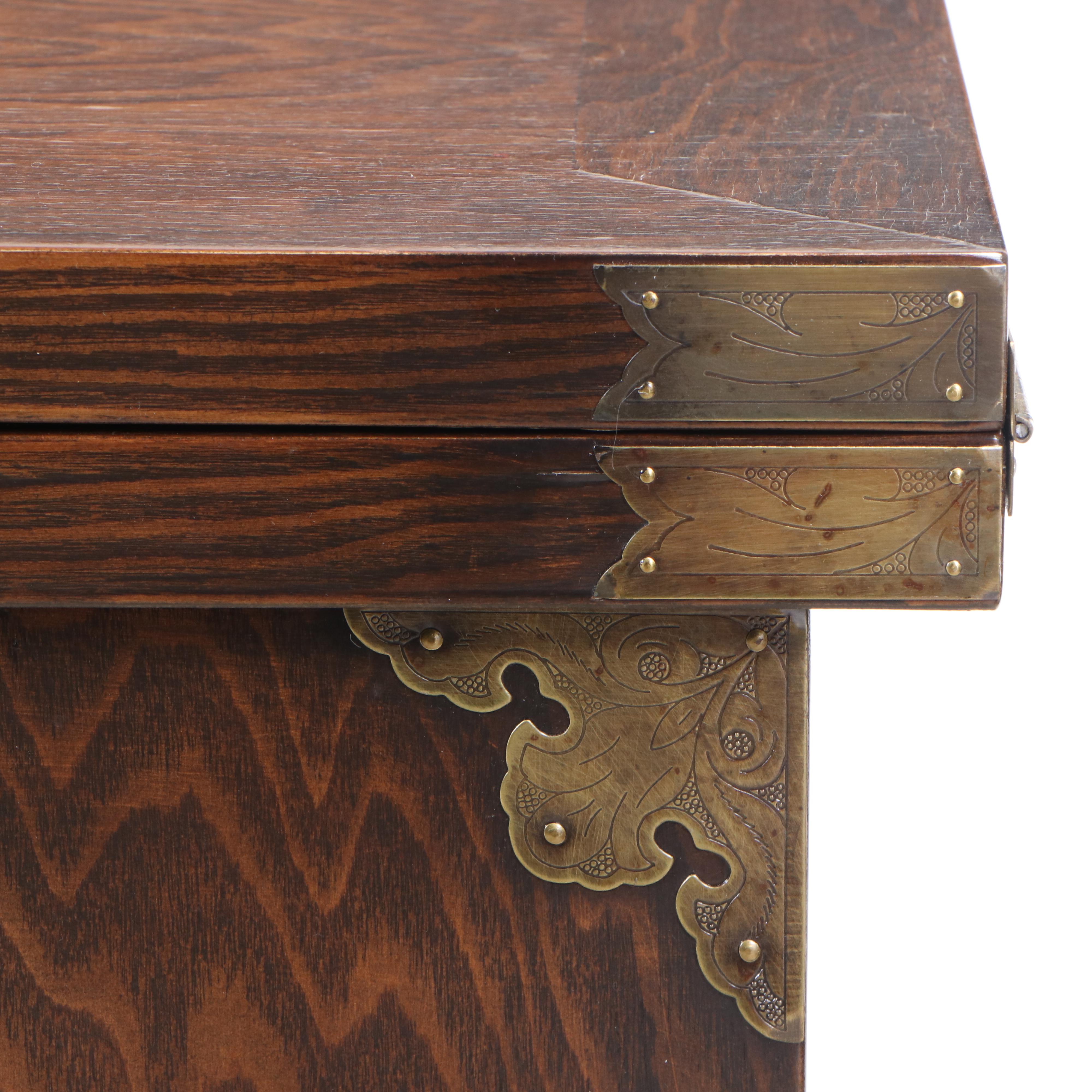 Indonesian Custom Handcrafted Oak Bar Cabinet