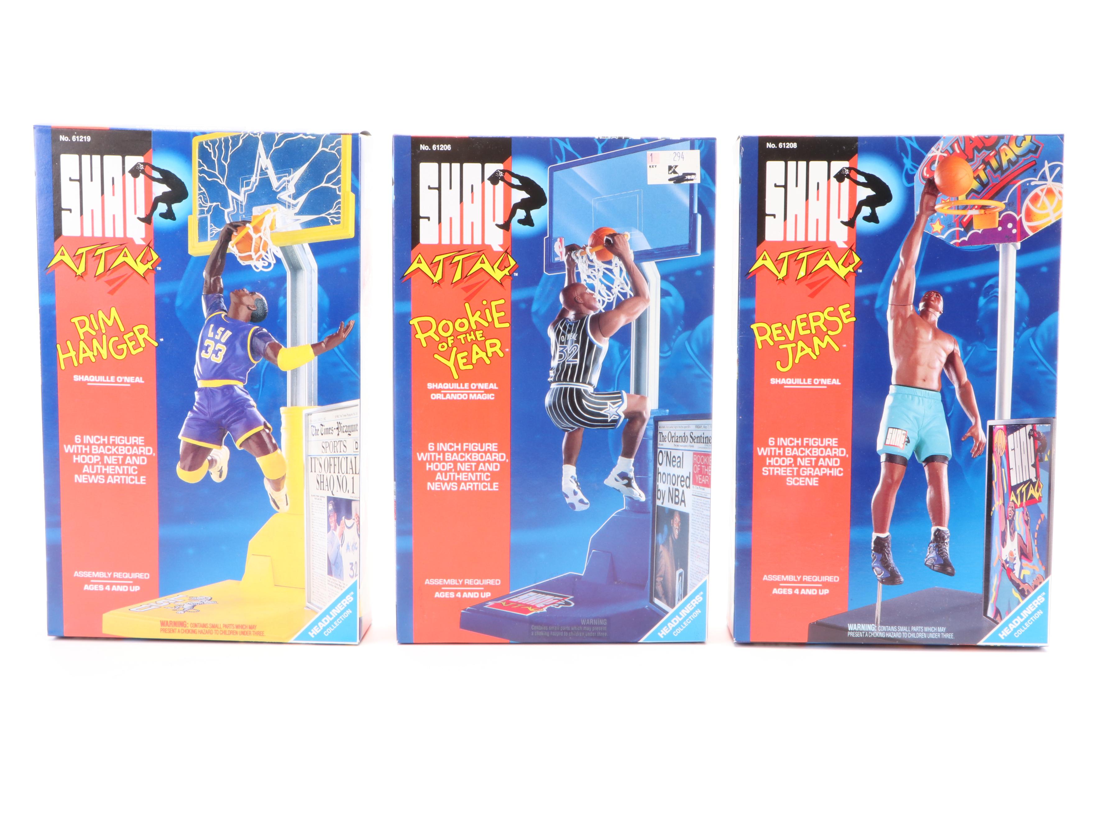 Starting Lineup NBA Basketball Shaq, Barkley, Kemp With Shaq-Attack Figurines