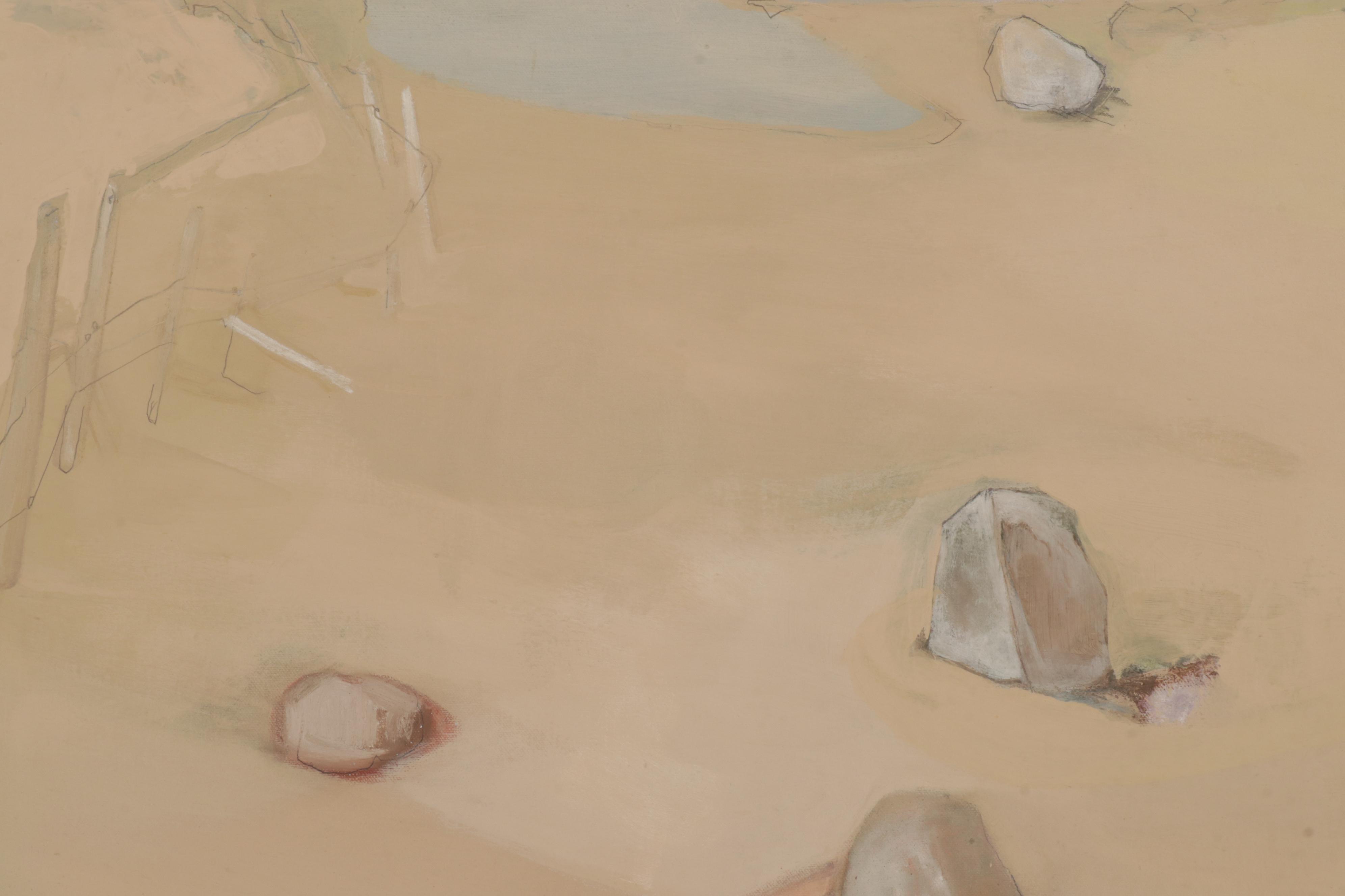 John Funt Acrylic Painting of Rocks on Coastal Beach, 1974