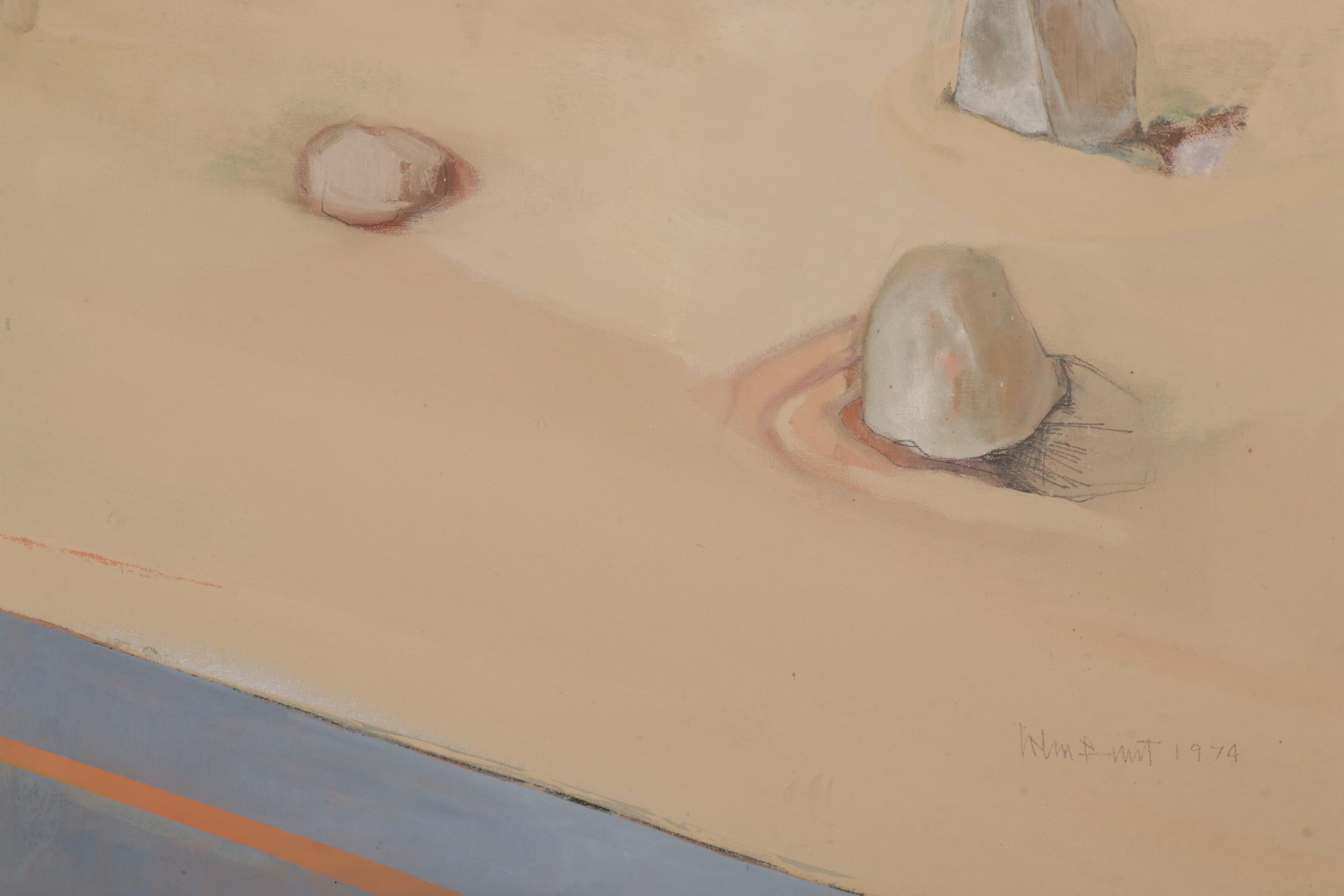 John Funt Acrylic Painting of Rocks on Coastal Beach, 1974