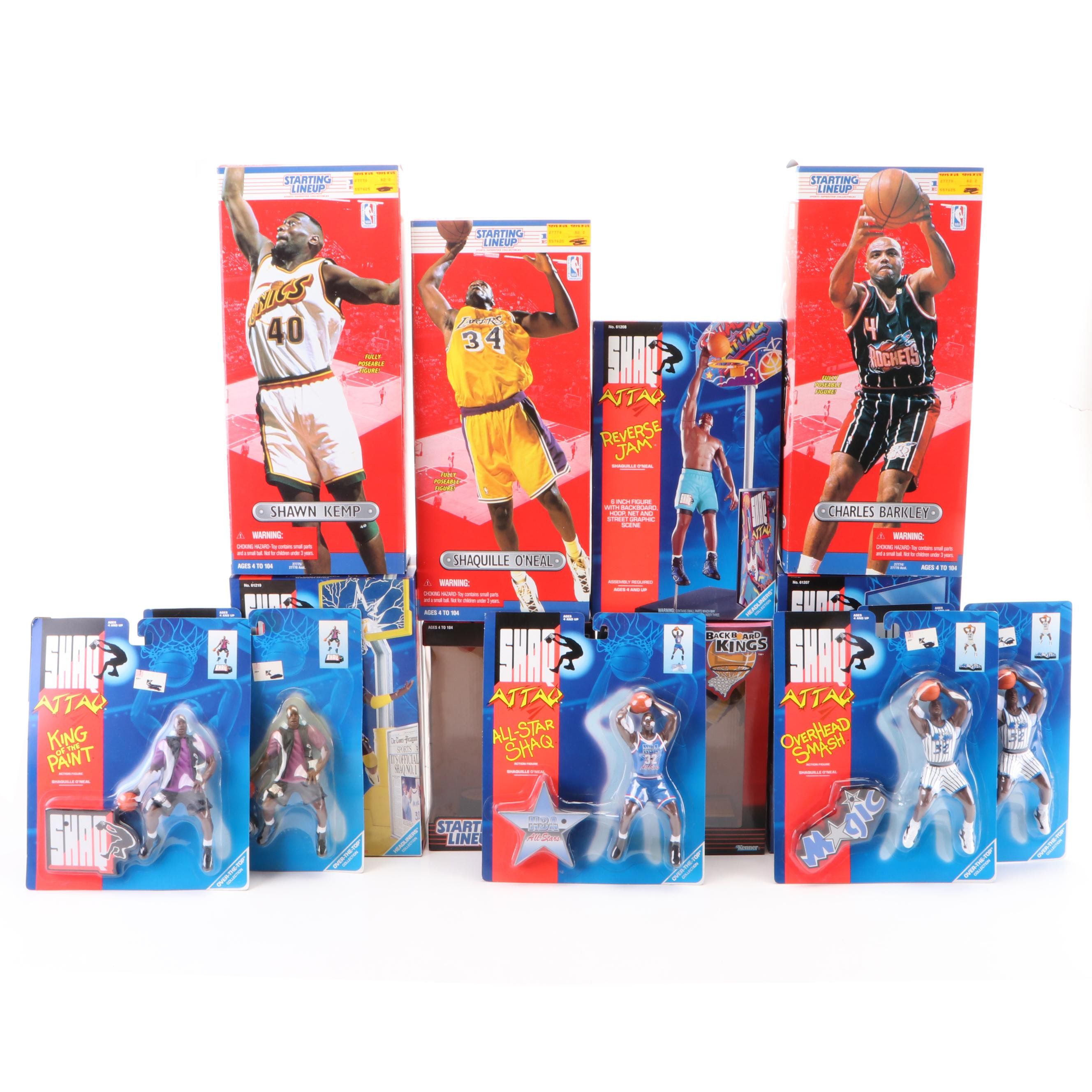 Starting Lineup NBA Basketball Shaq, Barkley, Kemp With Shaq-Attack Figurines