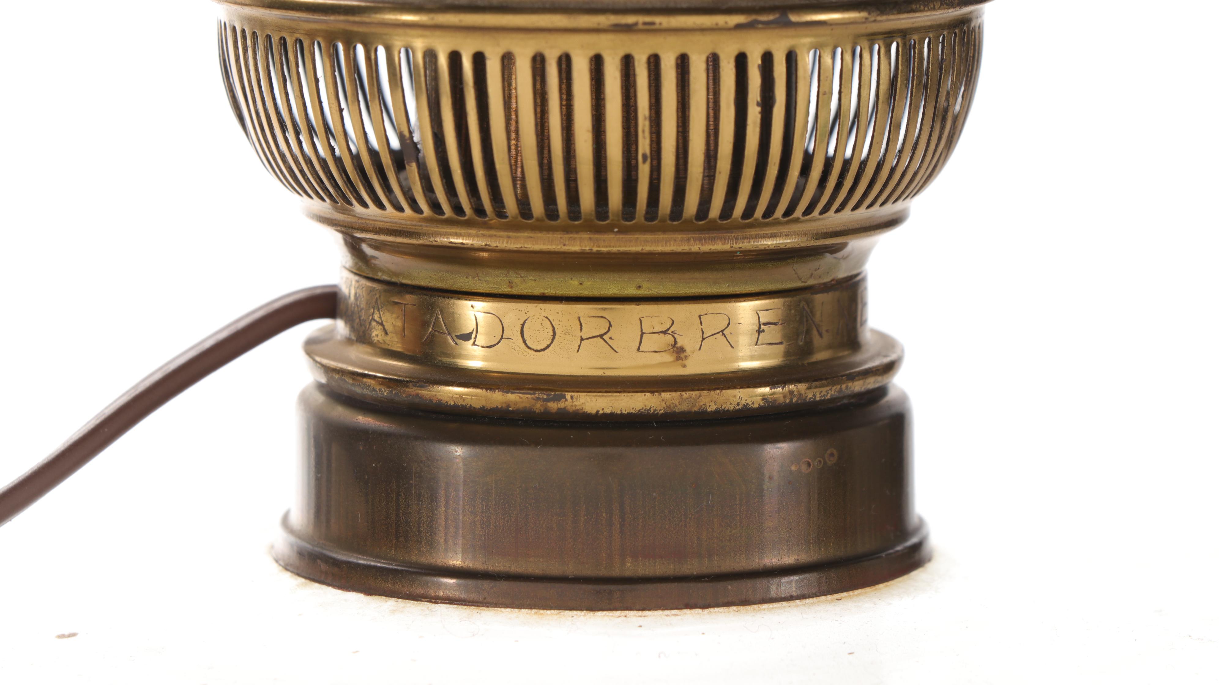 Matador Brenner Brass and Pressed Glass Oil Table Lamp, Adapted Early/Mid-20th C