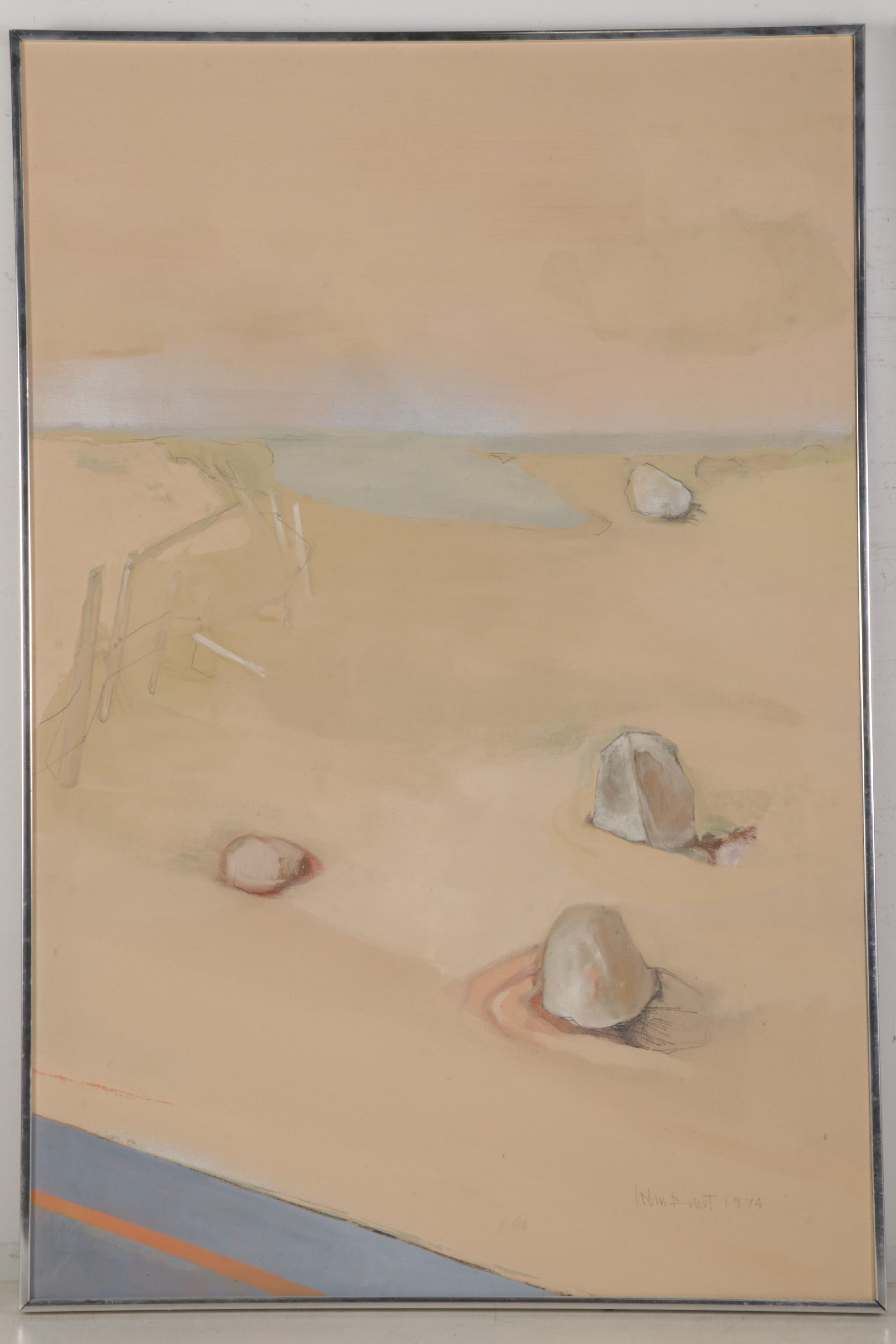 John Funt Acrylic Painting of Rocks on Coastal Beach, 1974