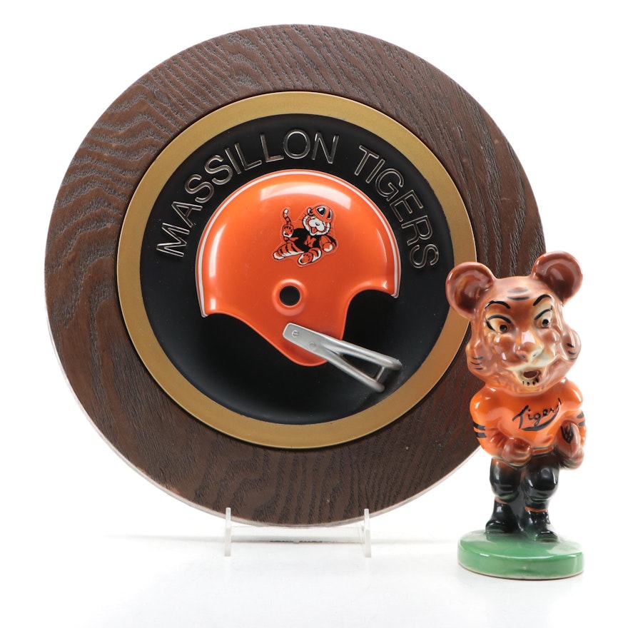 Massillon Tigers Football Wall Plaque, Stanford Pottery Ceramic Tiger Coin Bank