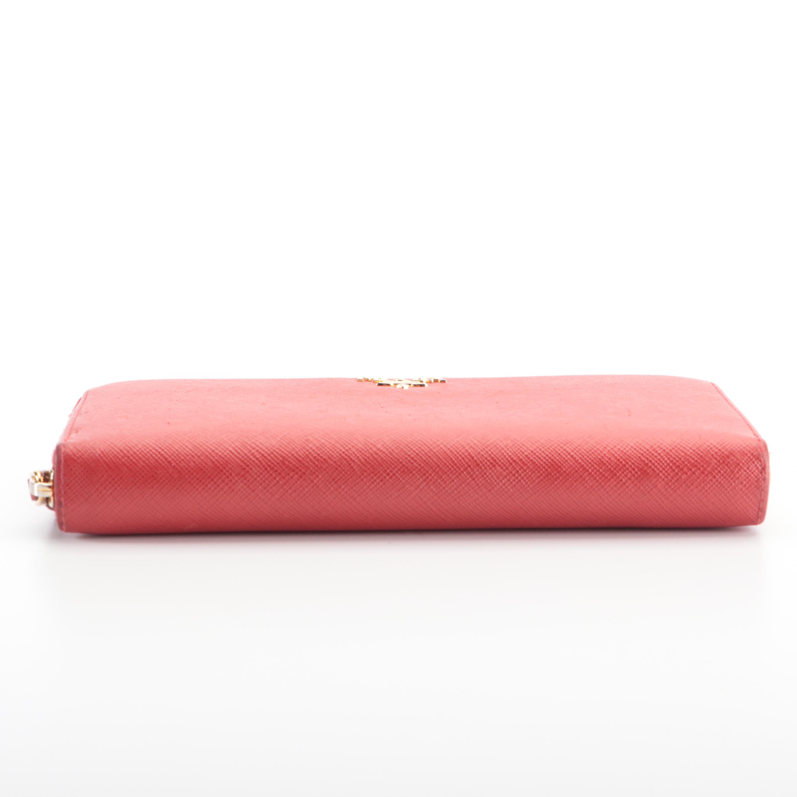 Prada Zip-Around Wallet in Red Saffiano Leather with Box