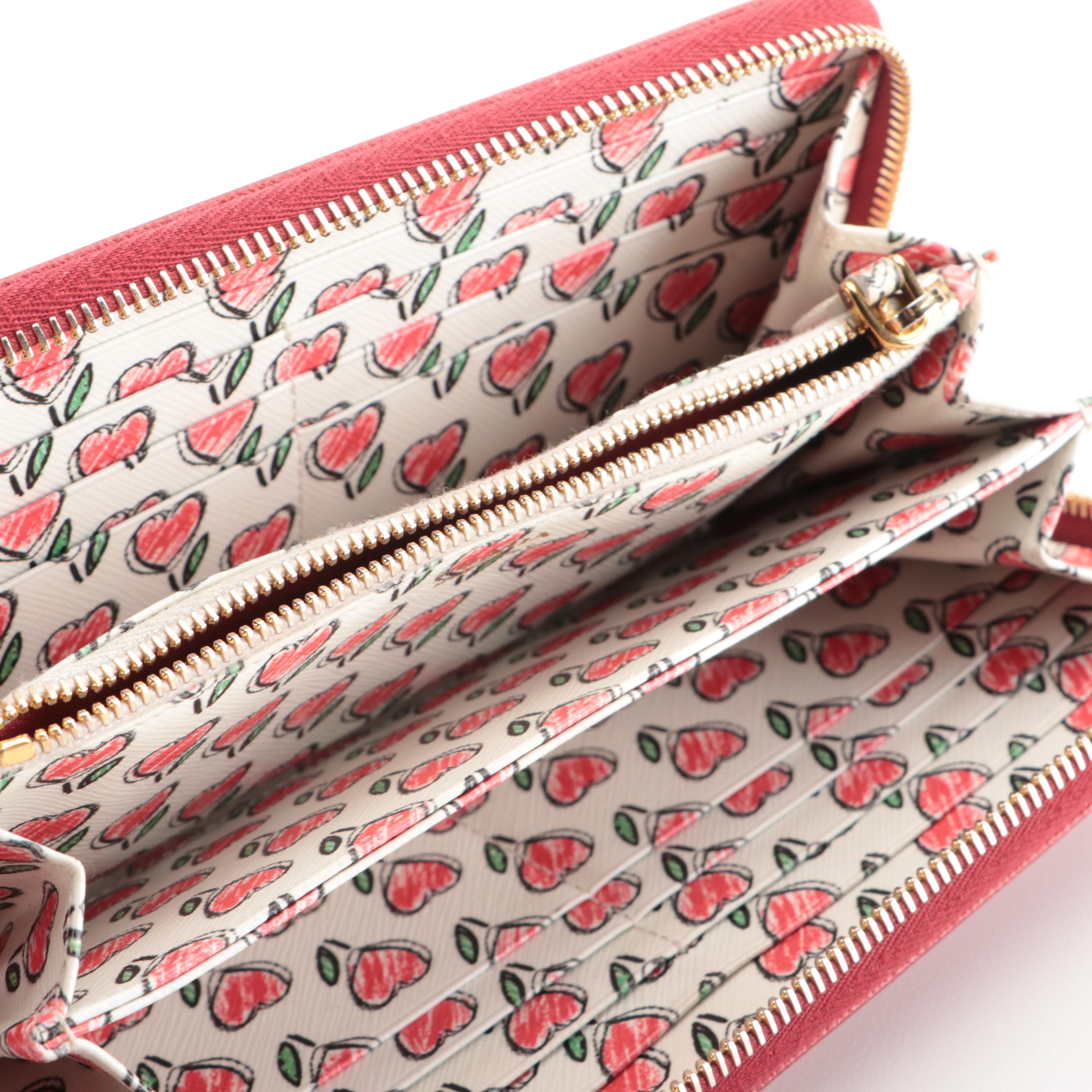 Prada Zip-Around Wallet in Red Saffiano Leather with Box