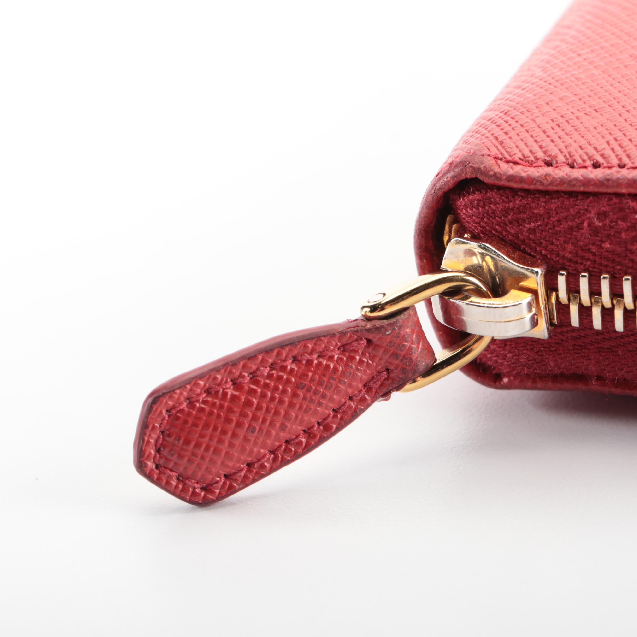 Prada Zip-Around Wallet in Red Saffiano Leather with Box